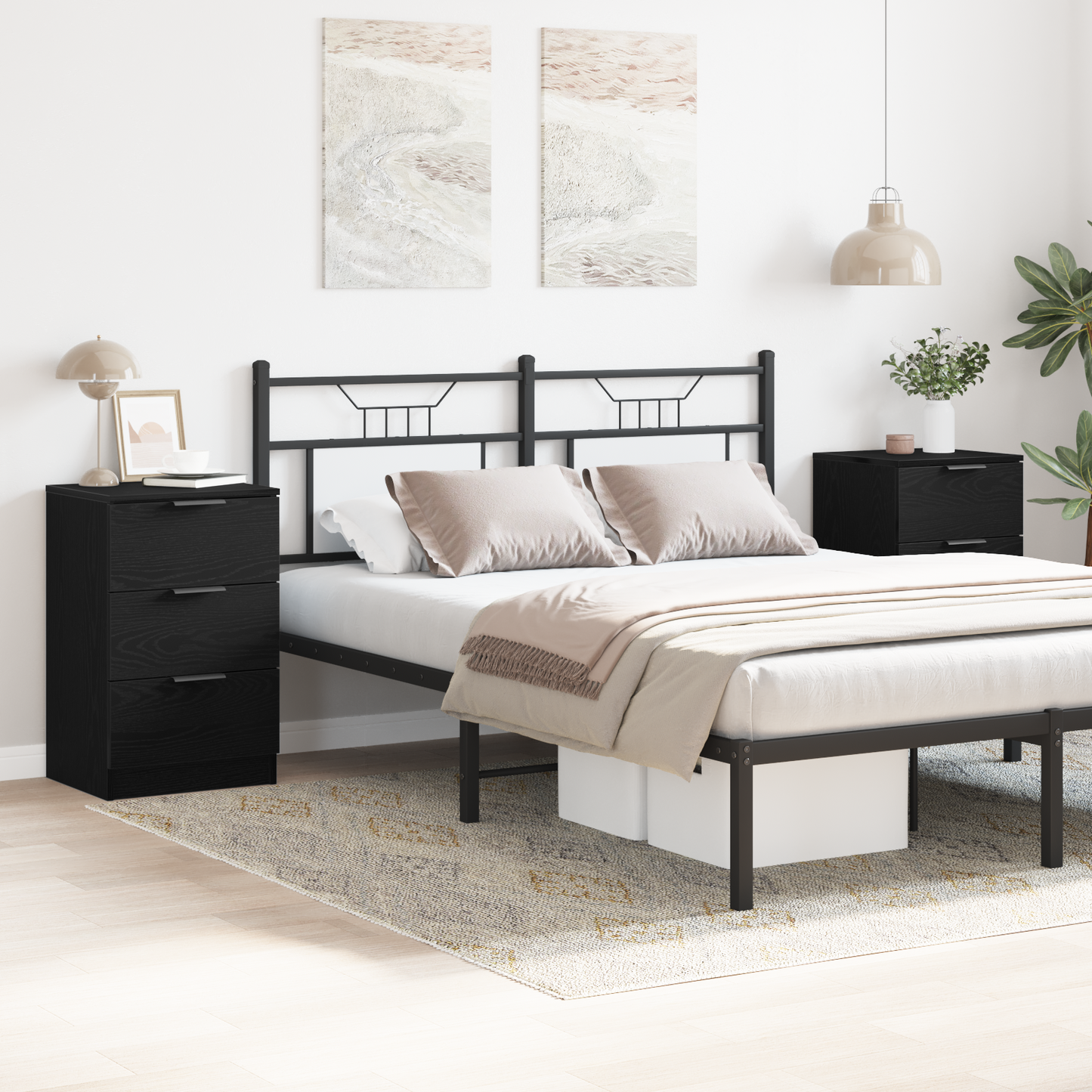 Sengeborde 2 Pakke Sort Eg 40X65X65 Cm Lavet Af Konstrueret Træ