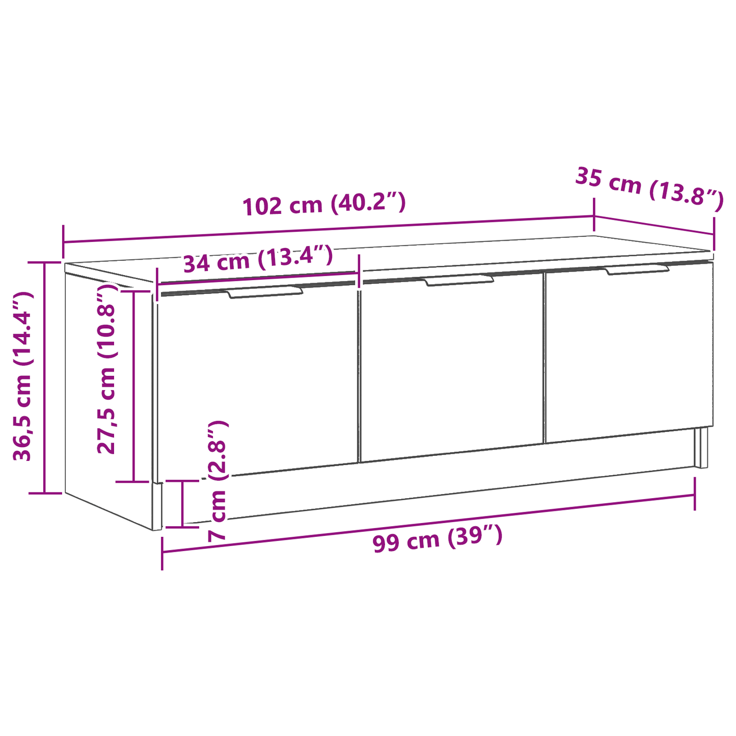 Tv-Skab Sort Eg 102 X 35 X 36.5 Cm Konstrueret Træ