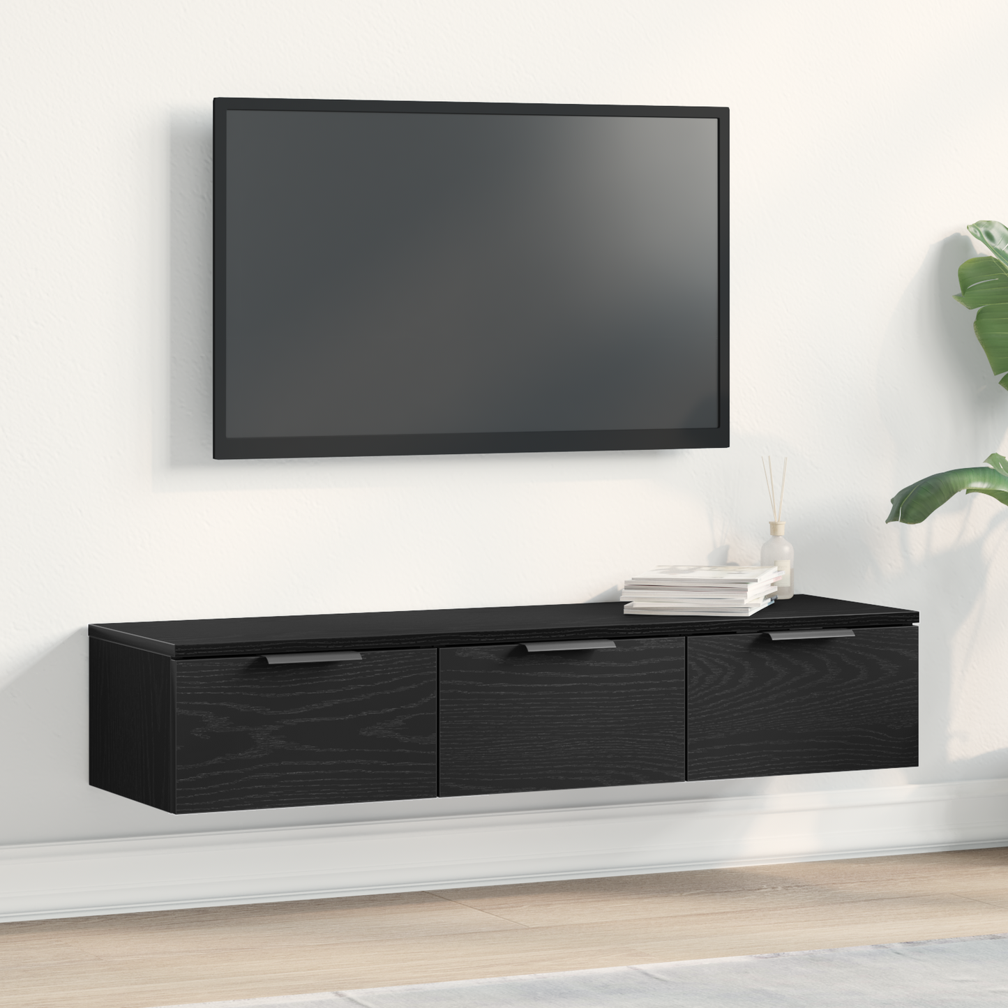 Sort Eg Væghylde 102X30X20 Cm Fremstillet Af Konstrueret Træ