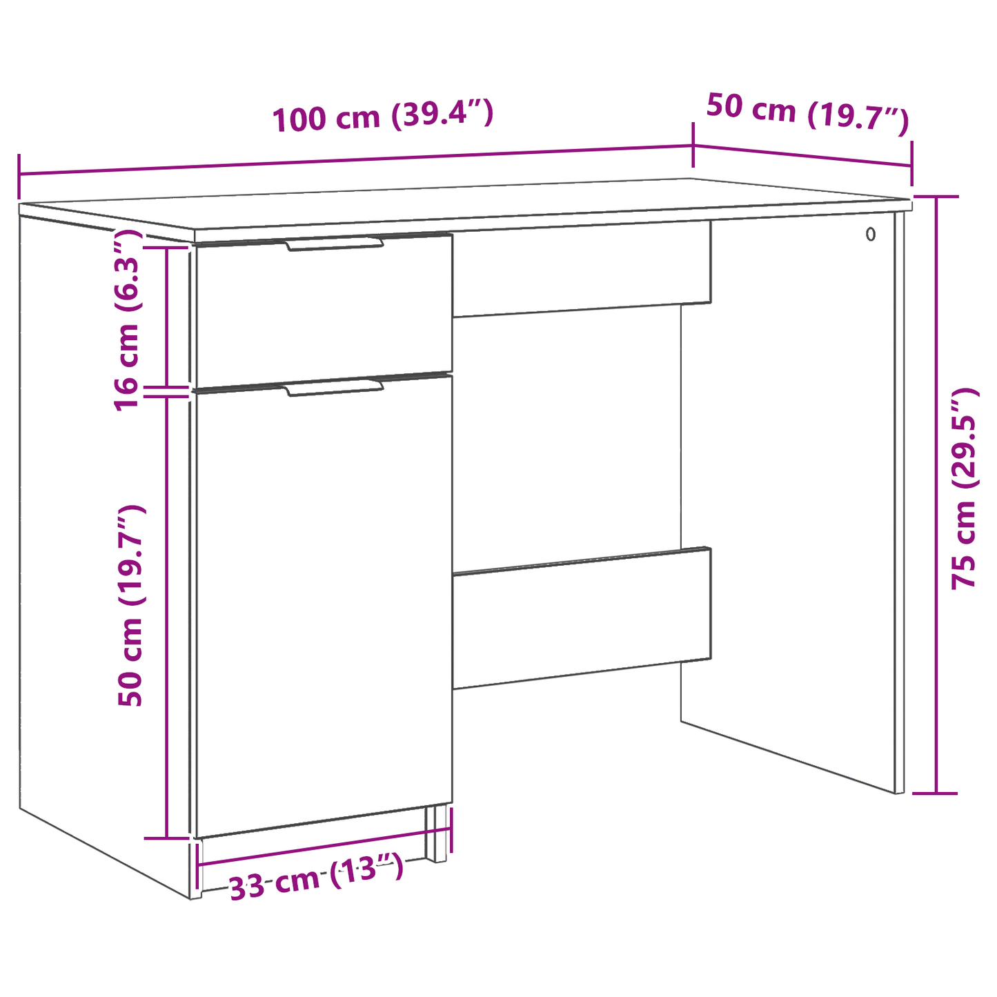 Sort Eg Skrivebord - 100X50X75 Cm - Lavet Af Konstrueret Træ