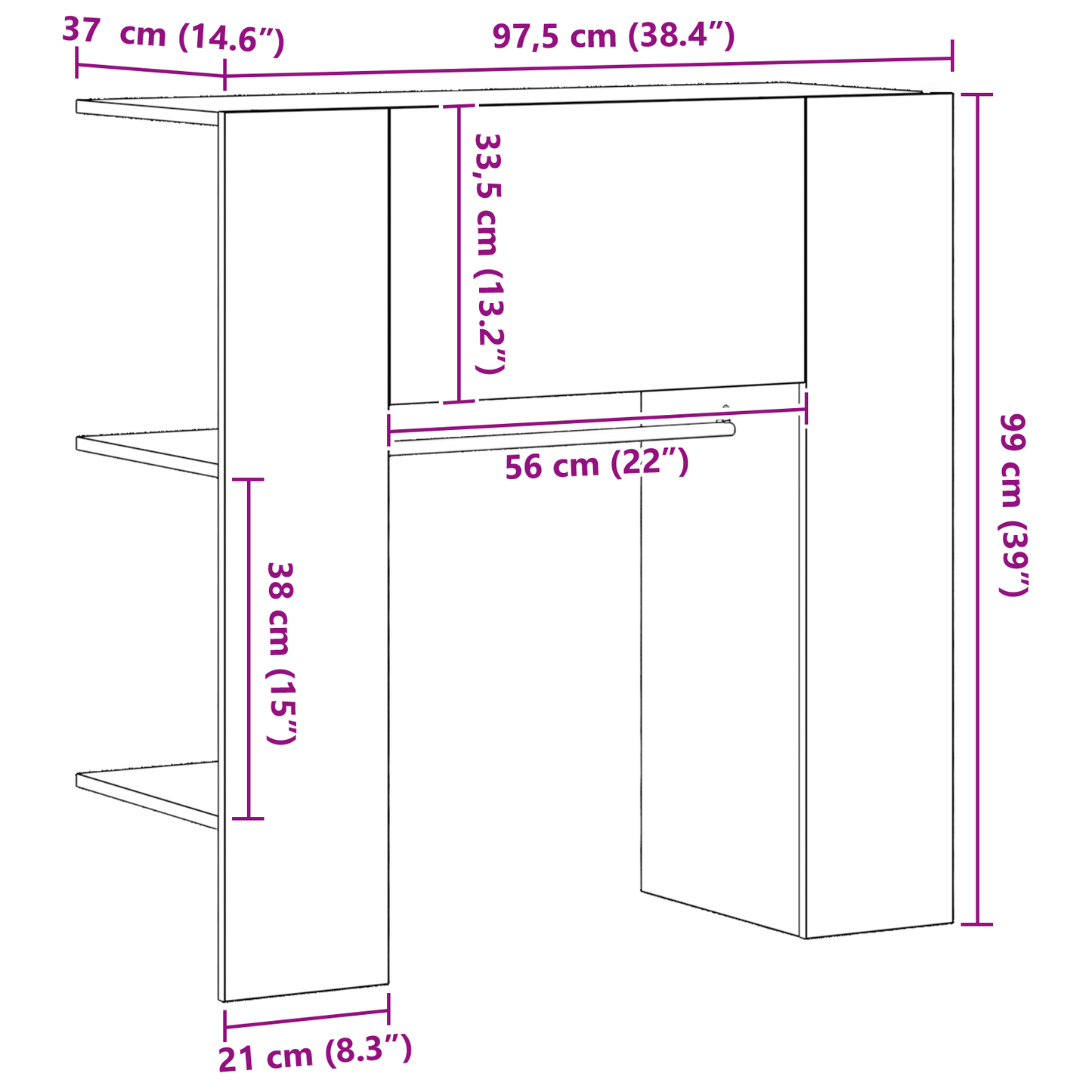 Gangskab Sort Eg 97,5X37X99 Cm Konstrueret Træ