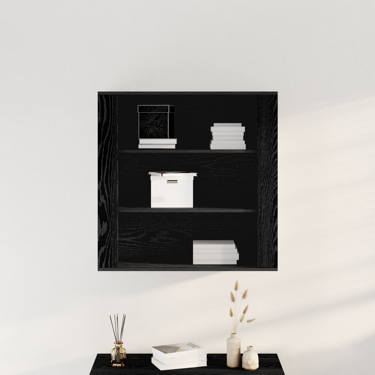Væghylde Sort Eg 80X33X80 Cm Konstrueret Træ