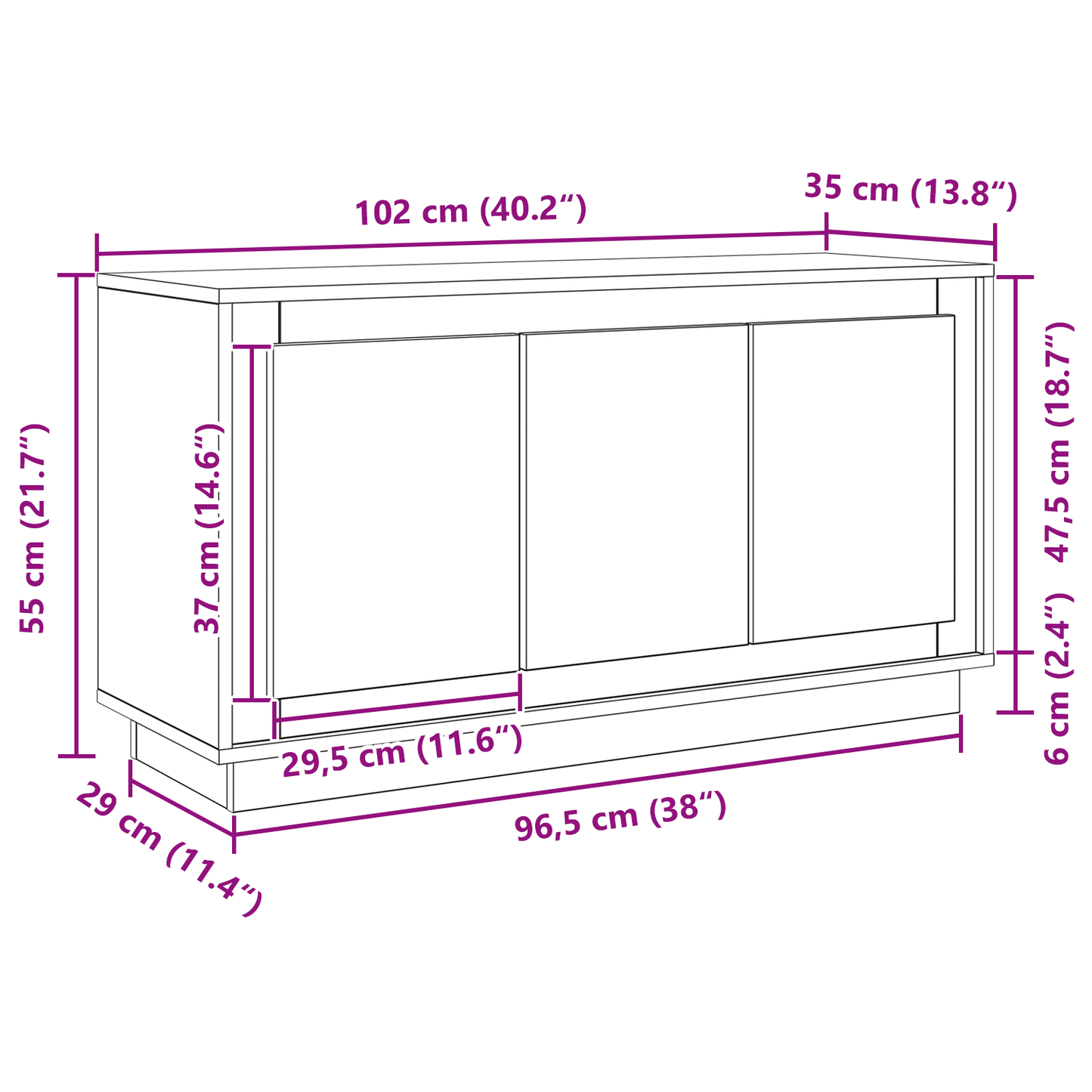 Skænk Sort Eg 102X35X55 Cm Konstrueret Træ