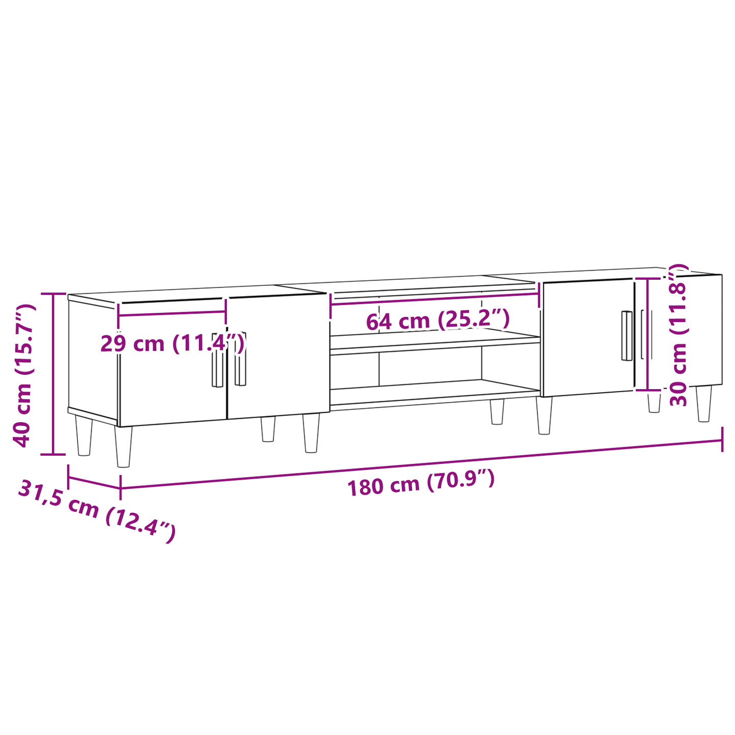 Tv Kabinet Sort Eg 180 X 31.5 X 40 Cm Konstrueret Træ