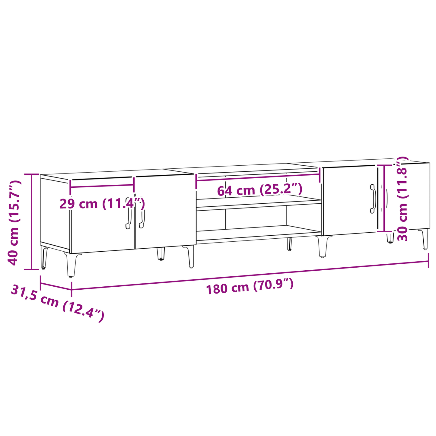 Tv-Skab Sort Eg 180 X 31.5 X 40 Cm Konstrueret Træ