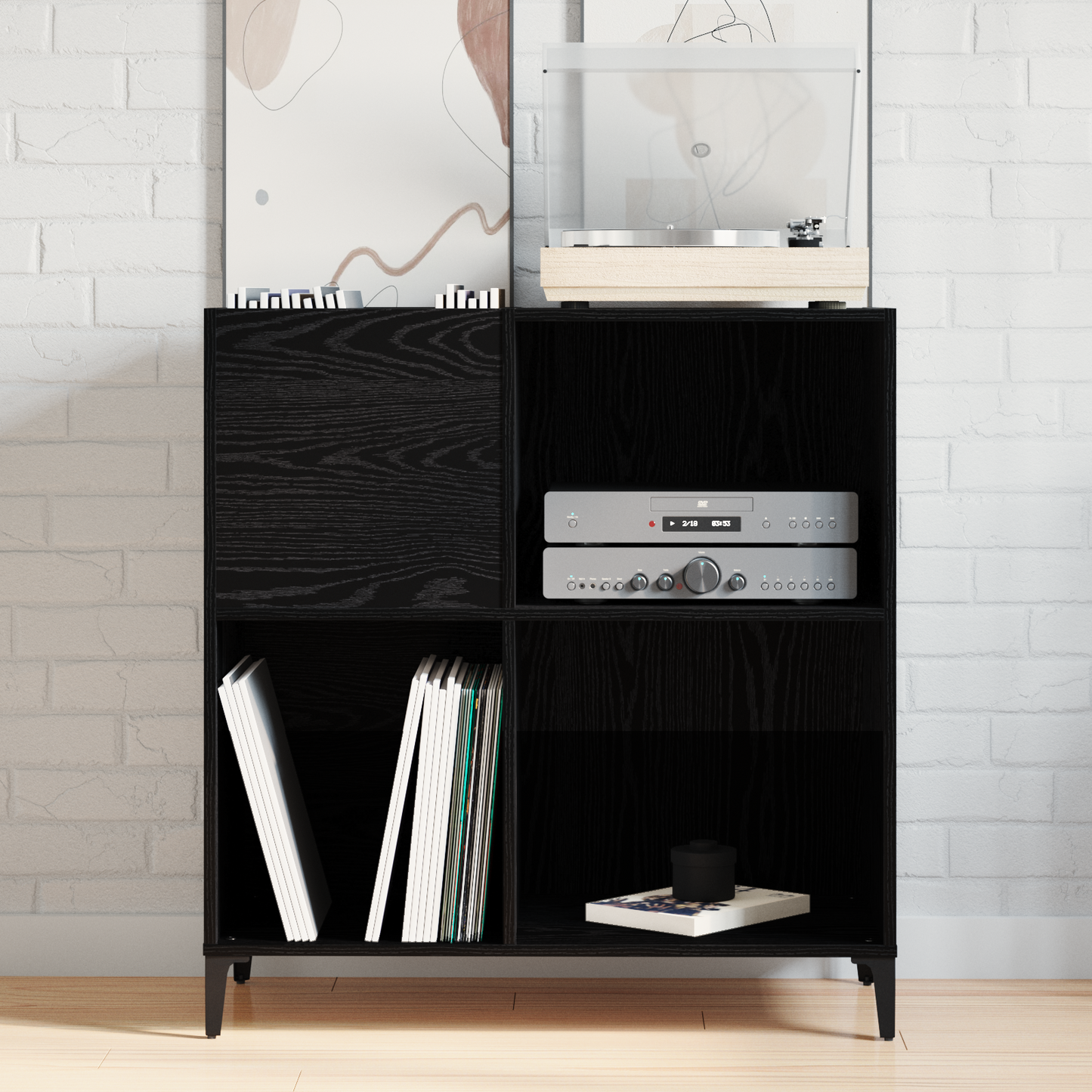 Record Cabinet Sort Eg 84,5X38X89 Cm Konstrueret Træ