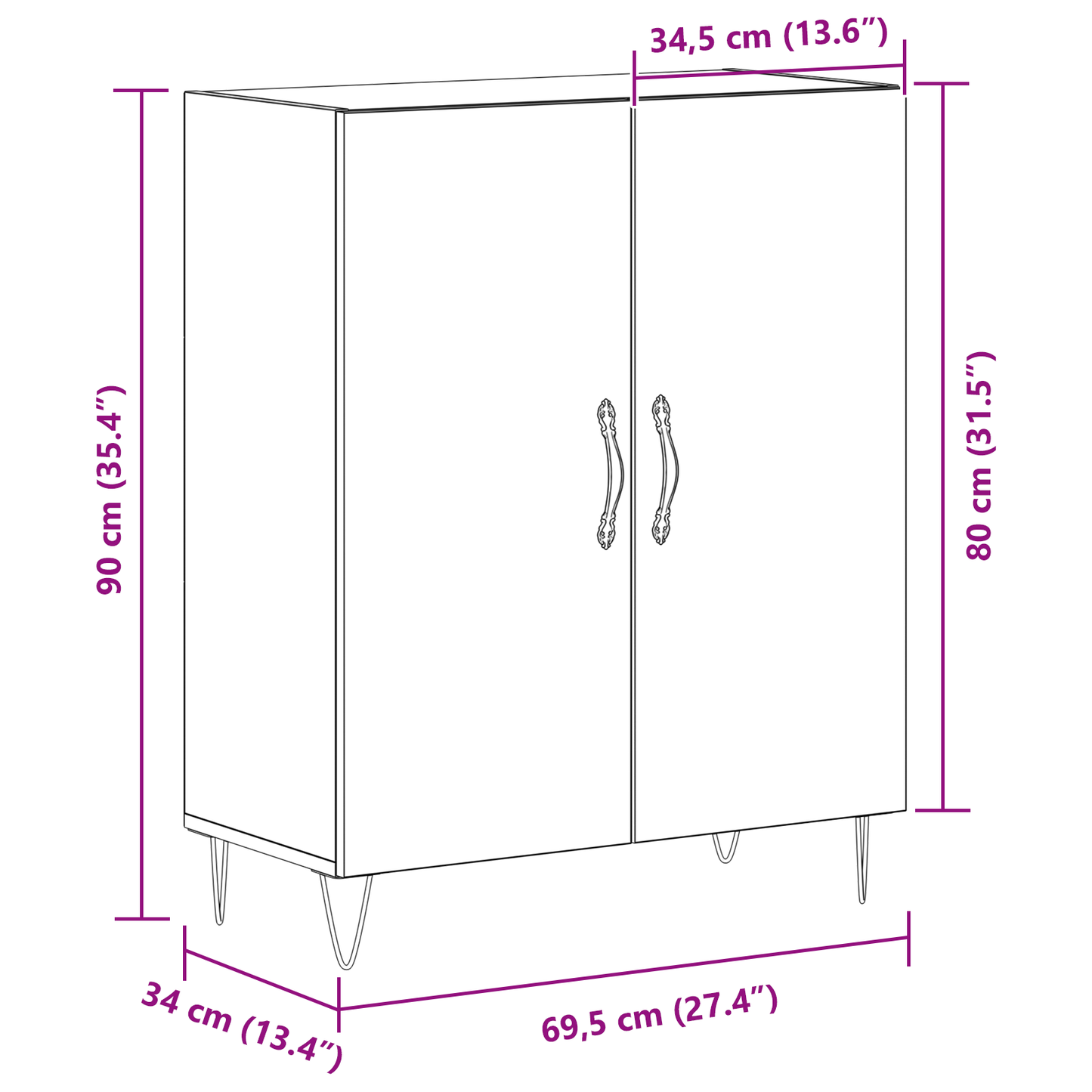 Skænk Sort Eg 69.5 X 34 X 90 Cm Konstrueret Træ