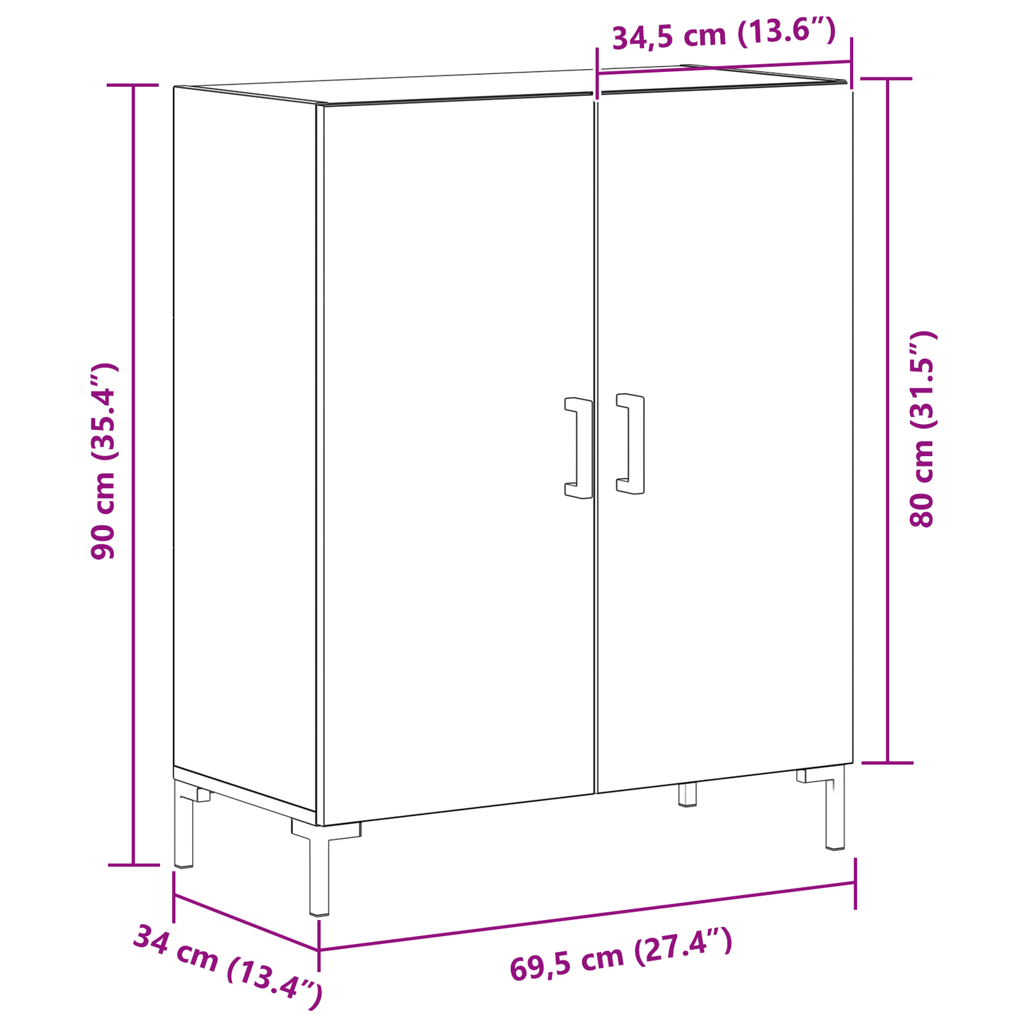 Skab Sort Eg 69.5 X 34 X 90 Cm Konstrueret Træ