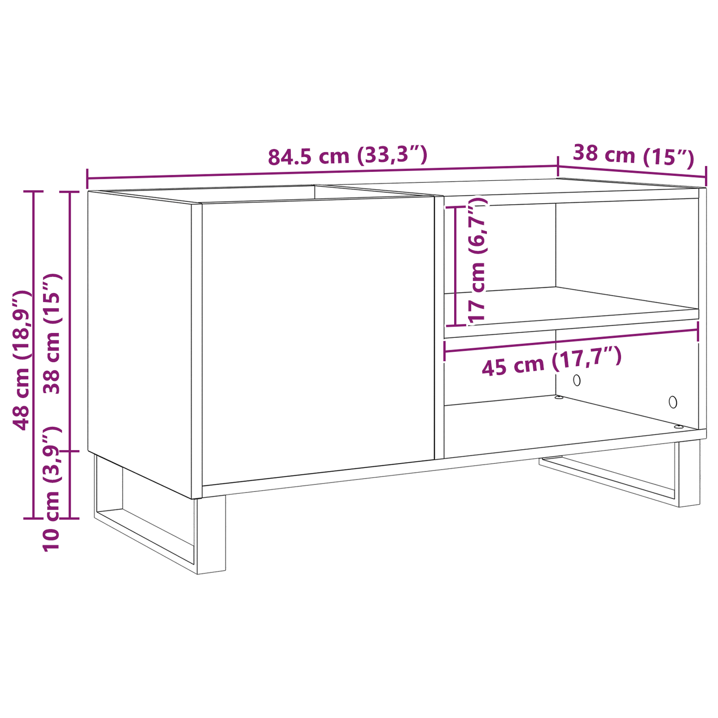 Pladeskab Med Hylde Sort Eg 85 X 38 X 48 Cm Konstrueret Træ