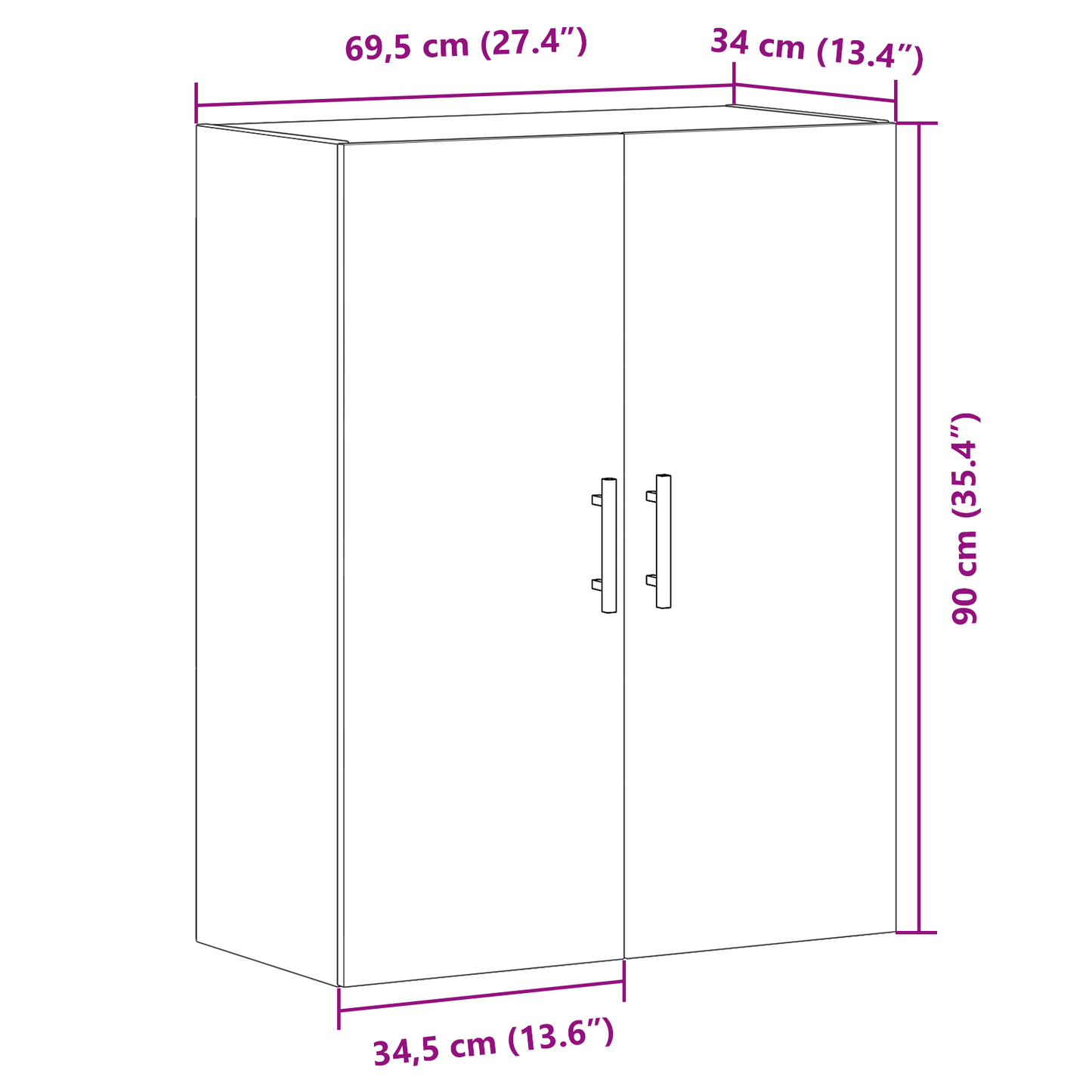 Væghængt Skab Sort Eg 69.5 X 34 X 90 Cm Konstrueret Træ