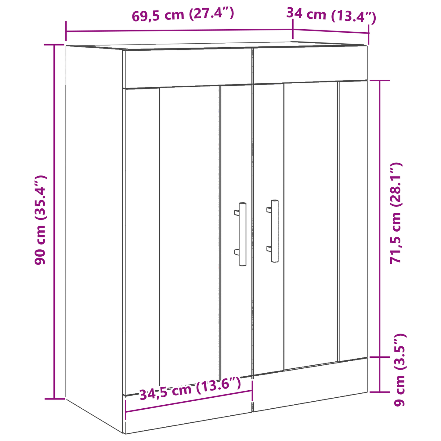 Væghængt Skab Sort Eg 69.5 X 34 X 90 Cm Konstrueret Træ