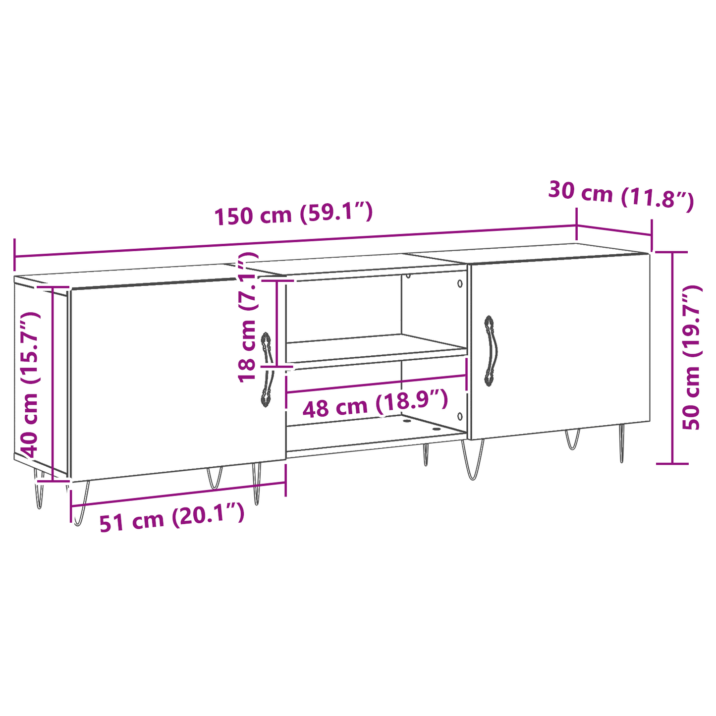 Tv-Skab Sort Eg 150 X 30 X 50 Cm Konstrueret Træ