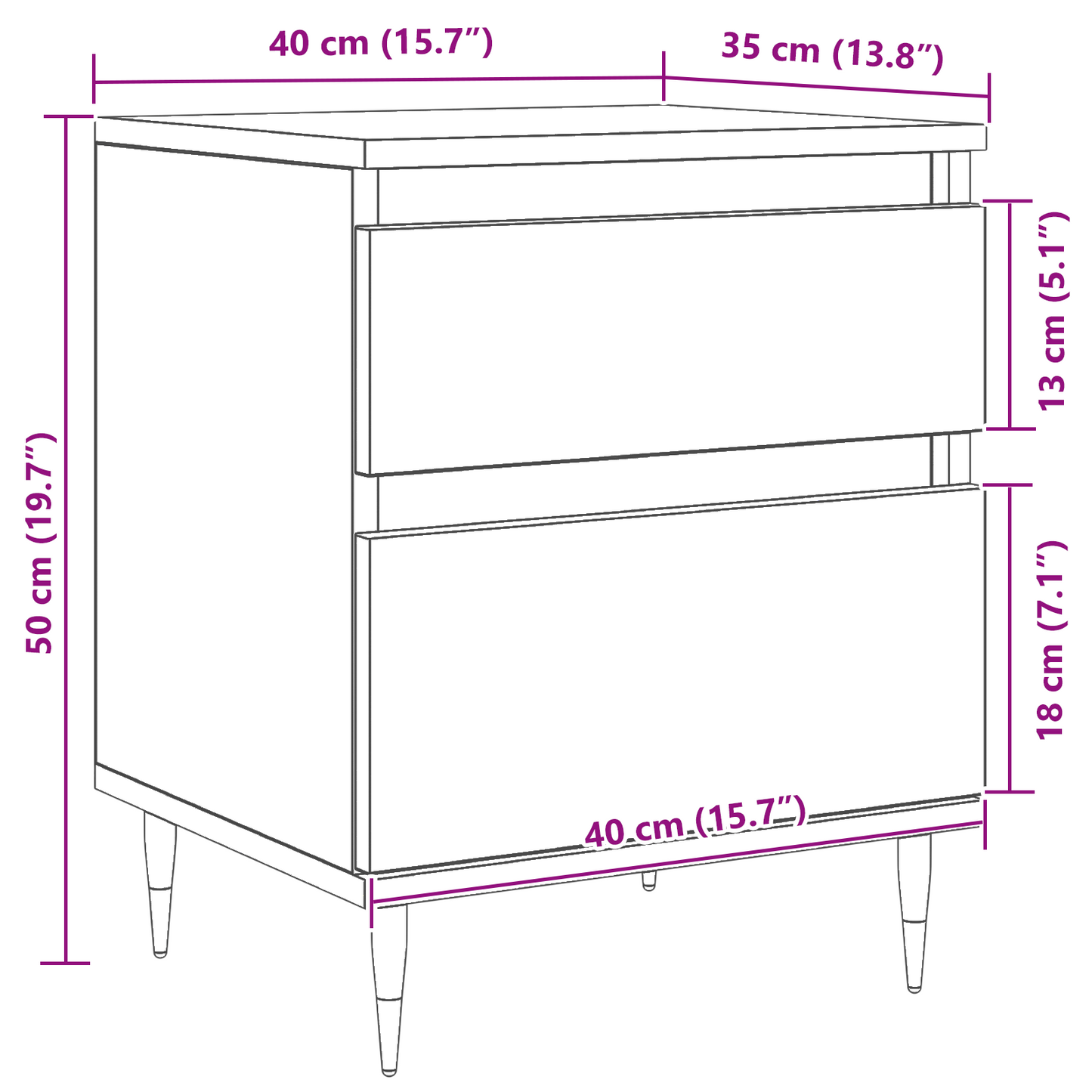 Sengebord Sort Eg 40X35X50 Cm Konstrueret Træ