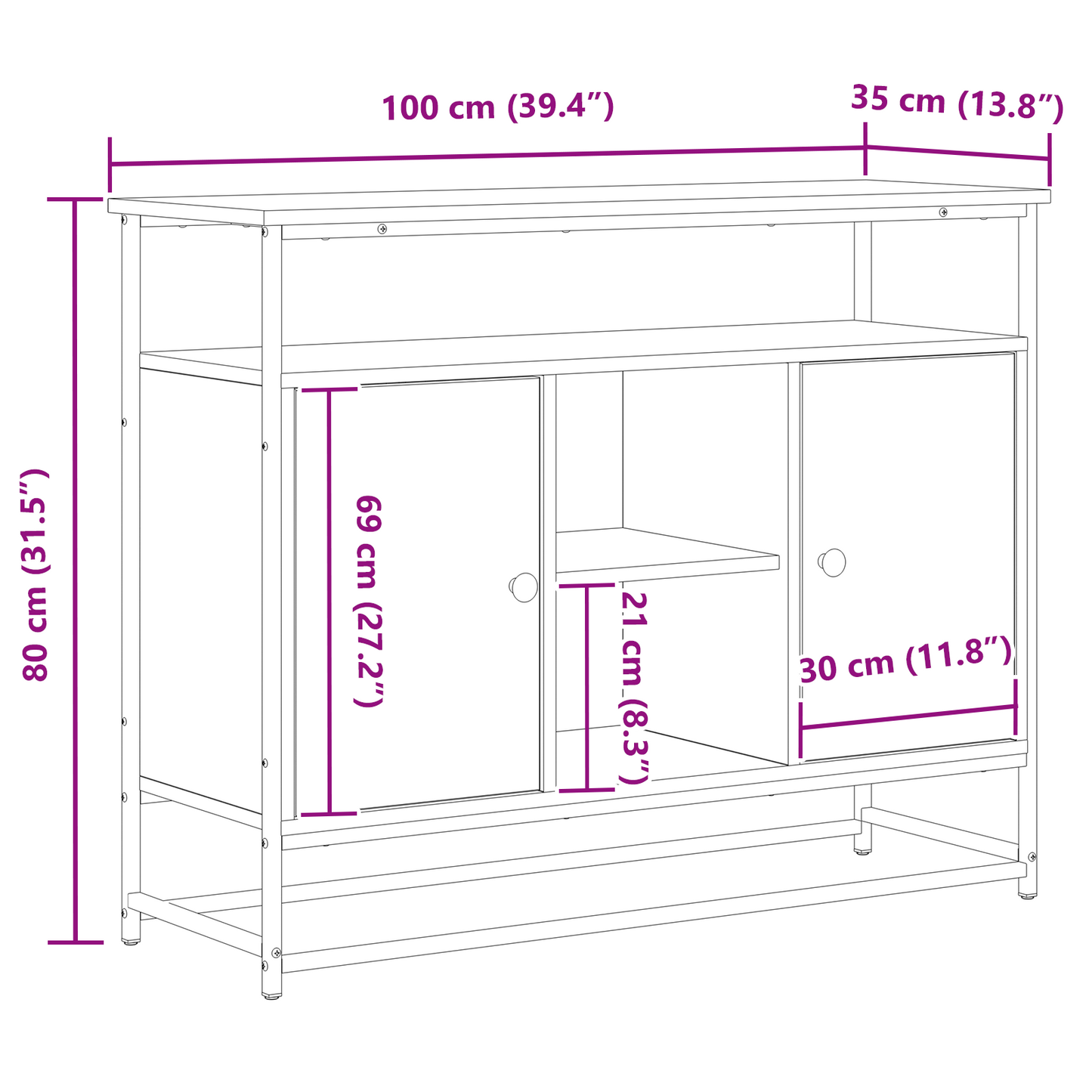 Sideboard Gammelt Træ 100 X 35 X 80 Cm Konstrueret Træ