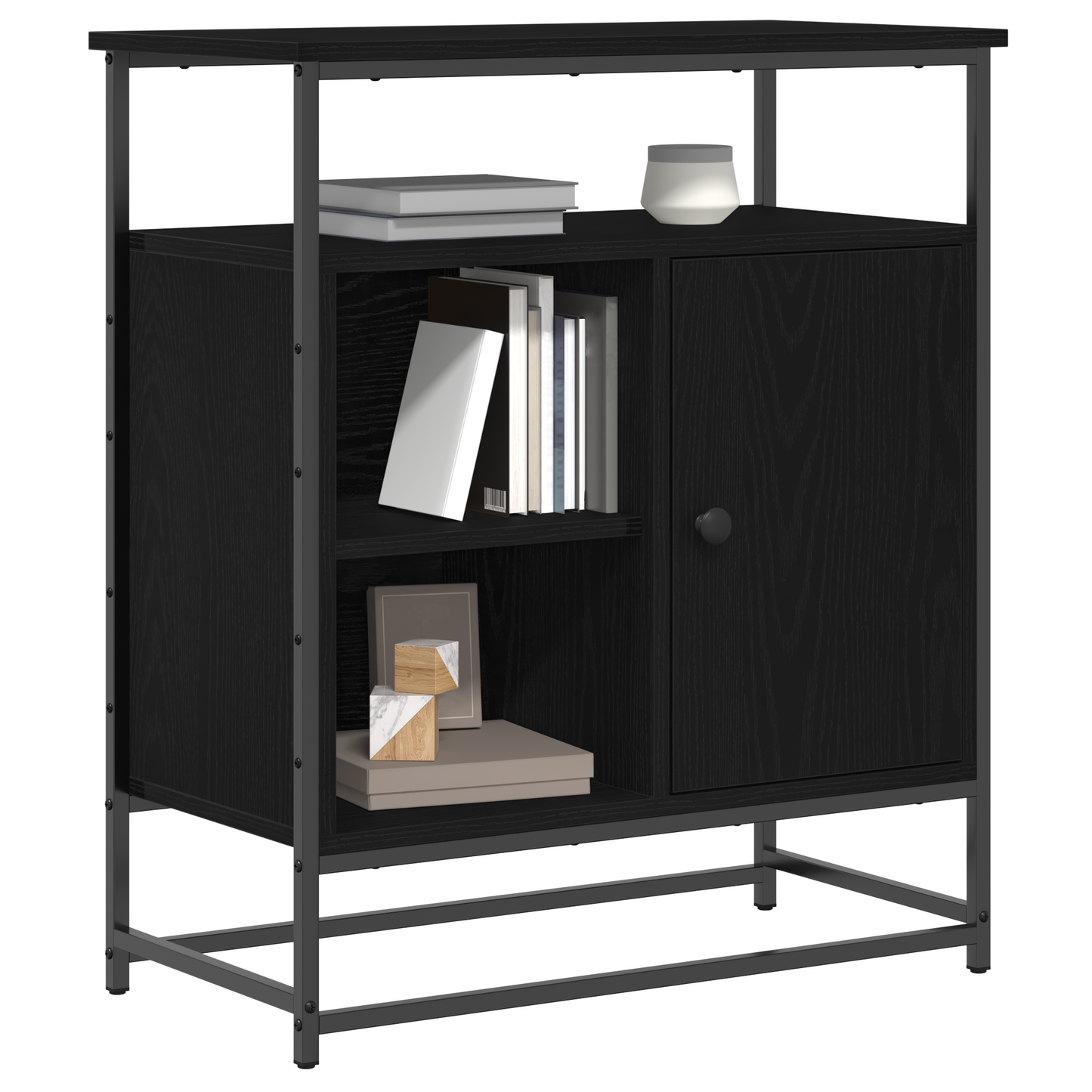 Skænk Sort Eg 69X35X80 Cm Konstrueret Træ Og Stål