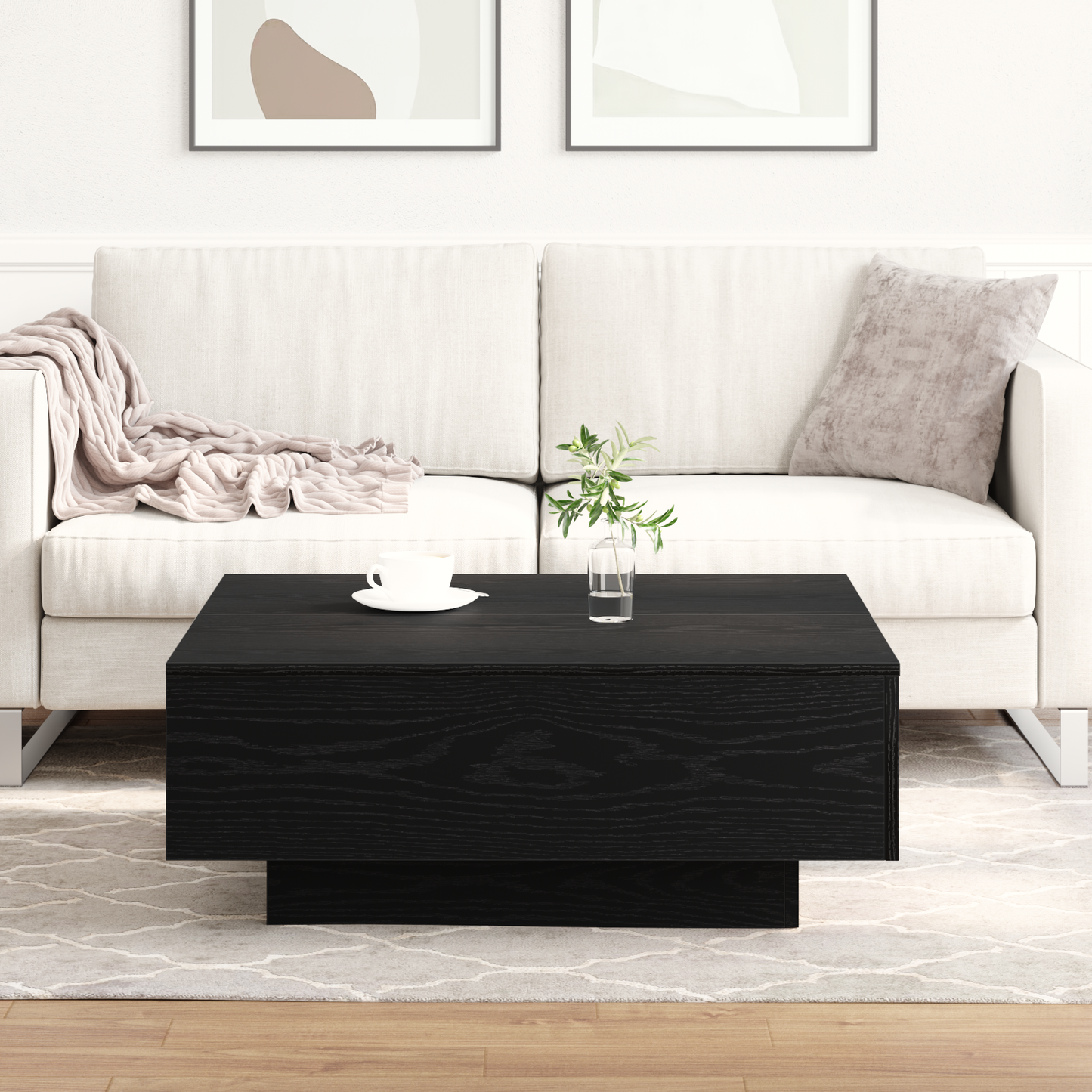 Kaffebord I Sort Eg 80X80X31 Cm Ingeniørtræ