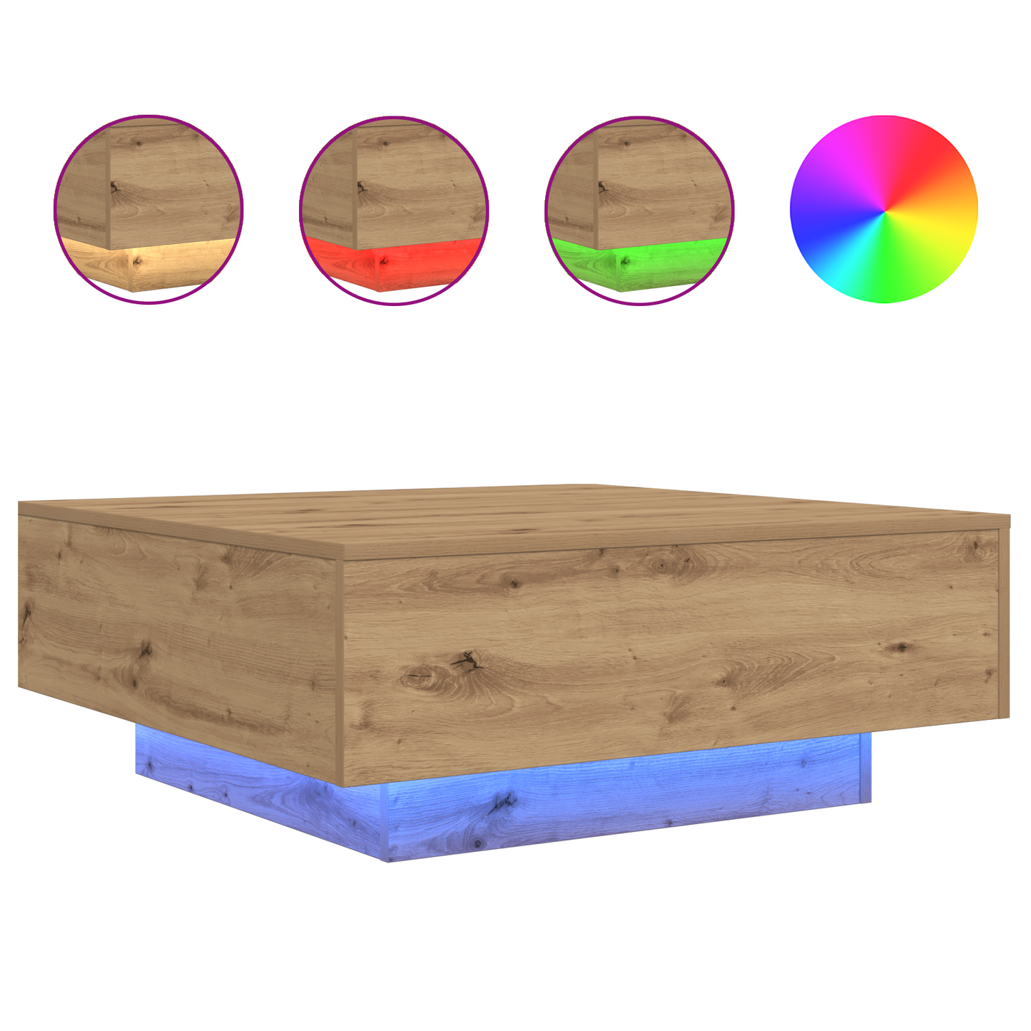Sofabord Med Led-Lys Artisan Eg 80X80X31 Cm