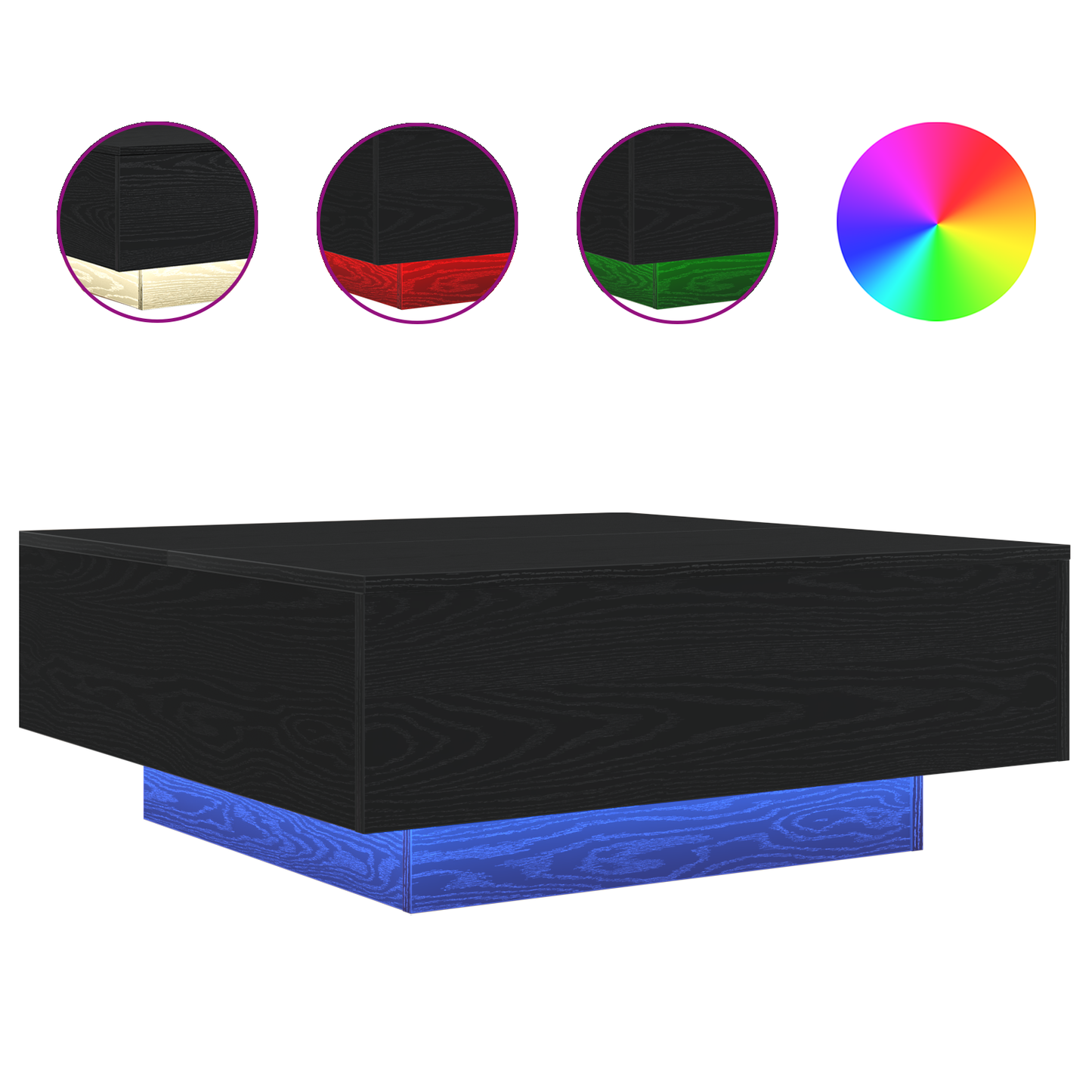 Sofabord Med Led-Lys Sort Eg 80X80X31 Cm