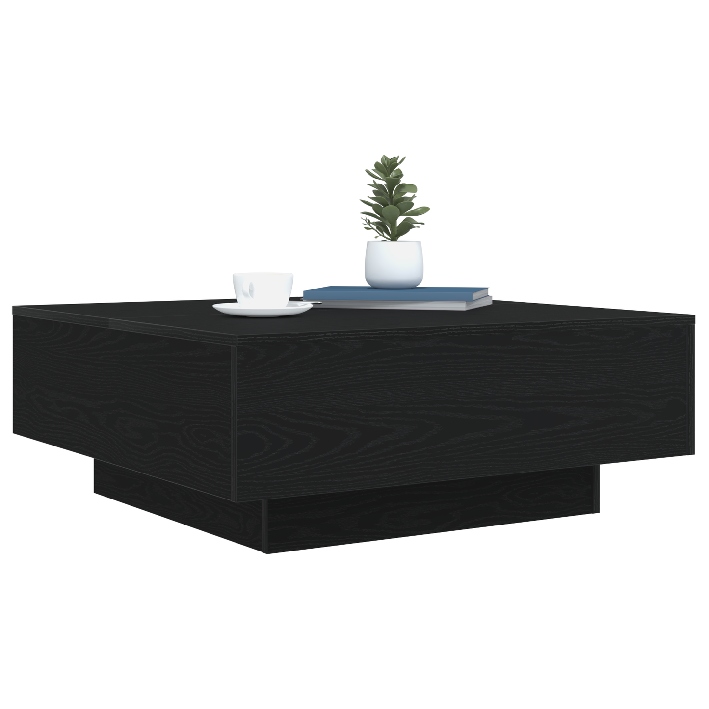 Sofabord Med Led-Lys Sort Eg 80X80X31 Cm