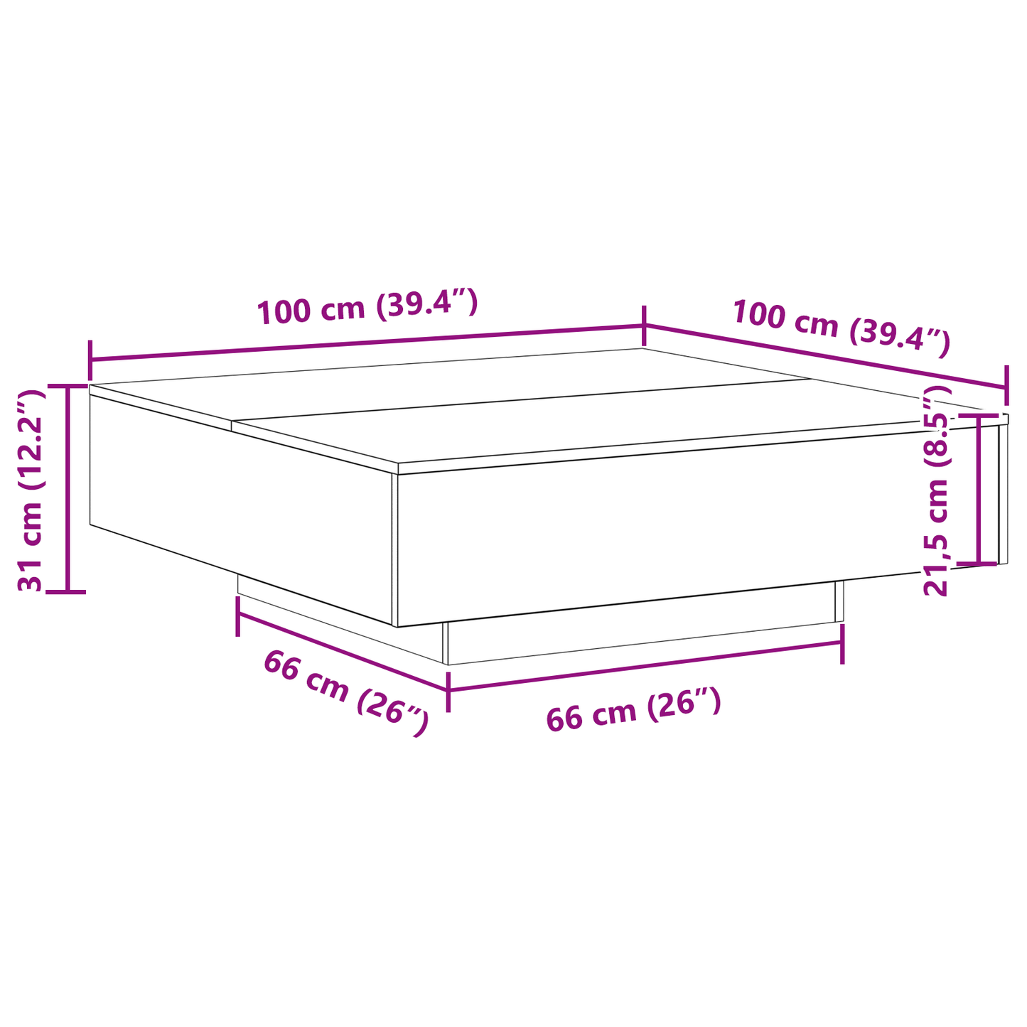 Sofabord Med Led Lys Artisan Eg 100X100X31 Cm