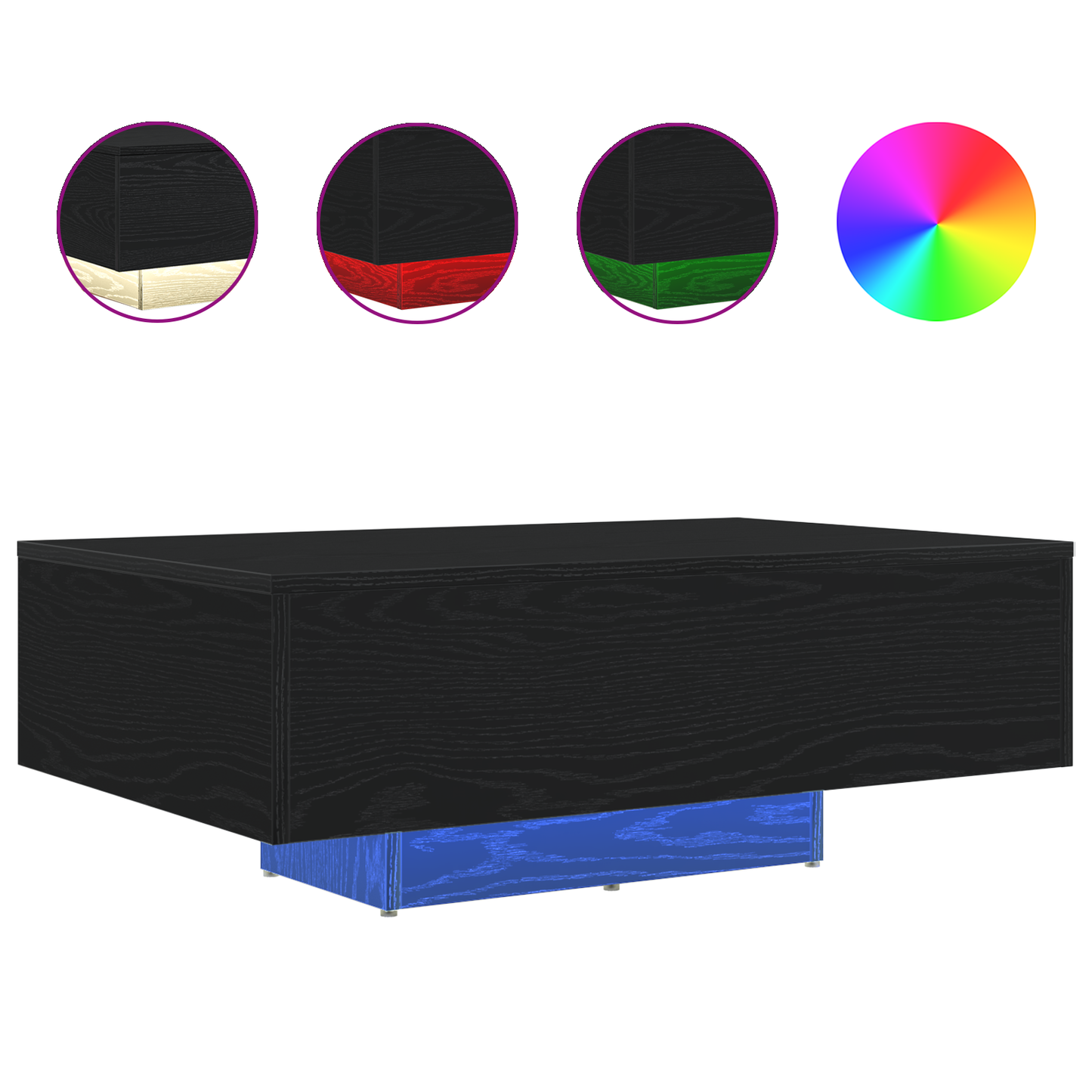 Kaffebord Med Led-Lys Sort Eg 85X55X31 Cm