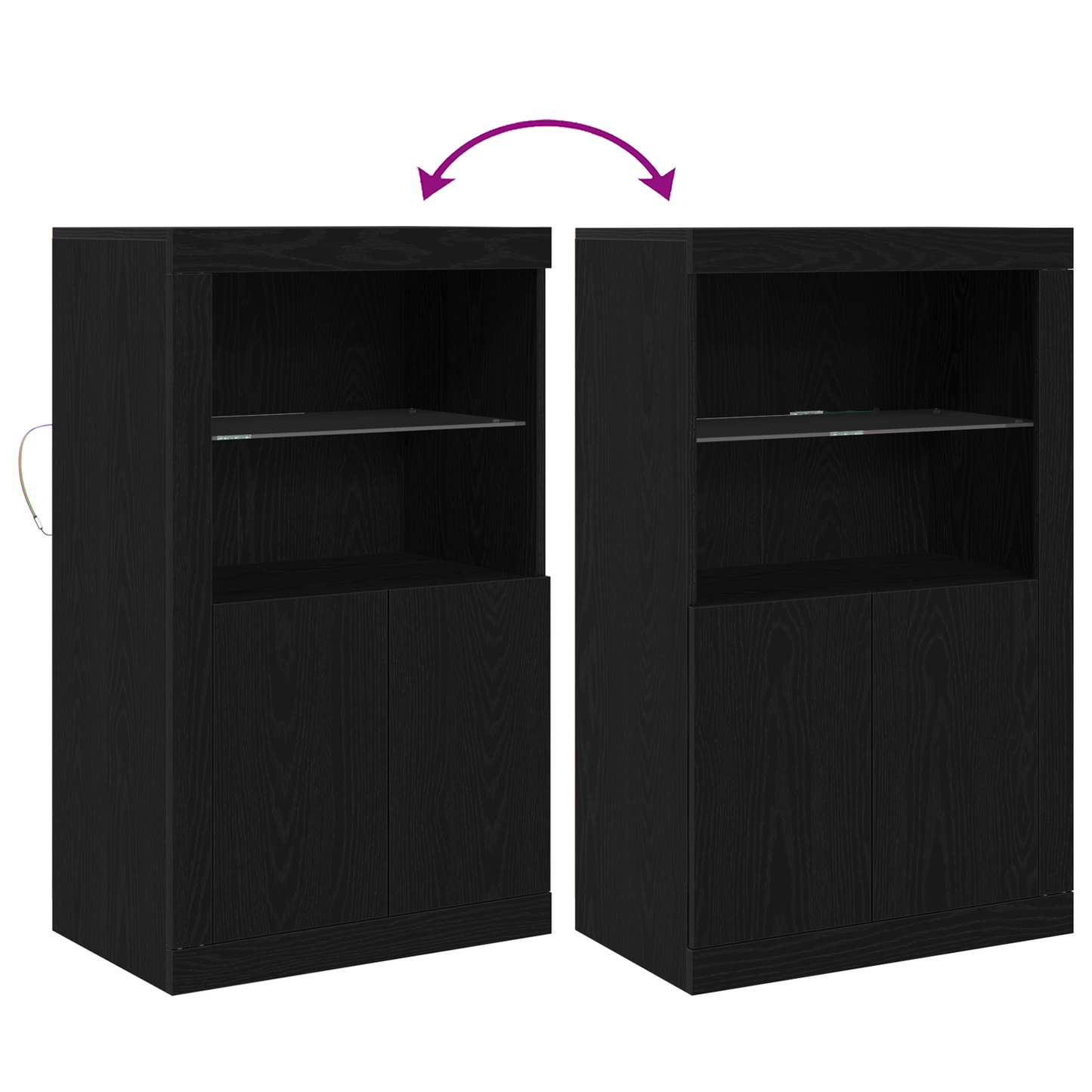 Sideboard Med Led Lys Sort Eg 60,5X37X100 Cm