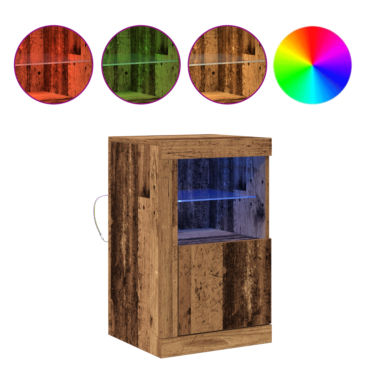 Sideboard Med Led Lys I Gammelt Træ 41X37X67 Cm