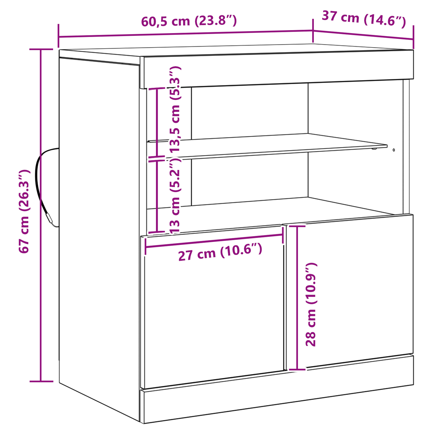Sideboard Sort 60 X 37 X 67 Cm Konstrueret Træ