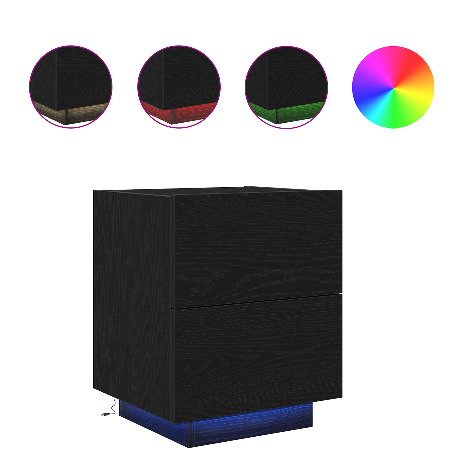 Sengeborde Med Led Lys, 2 Stk. Sort Egetræ 45X40X55 Cm