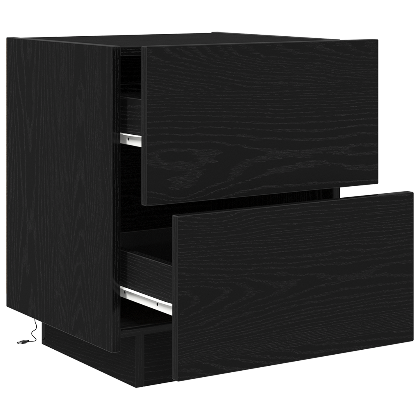 Sengeborde Med Led Lys, 2 Stk. Sort Egetræ 45X40X55 Cm