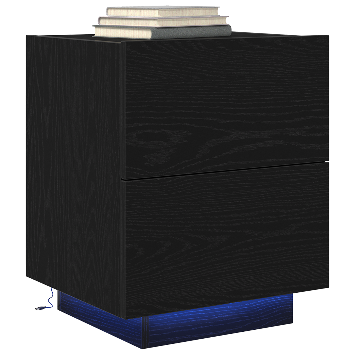 Sengeborde Med Led Lys, 2 Stk. Sort Egetræ 45X40X55 Cm
