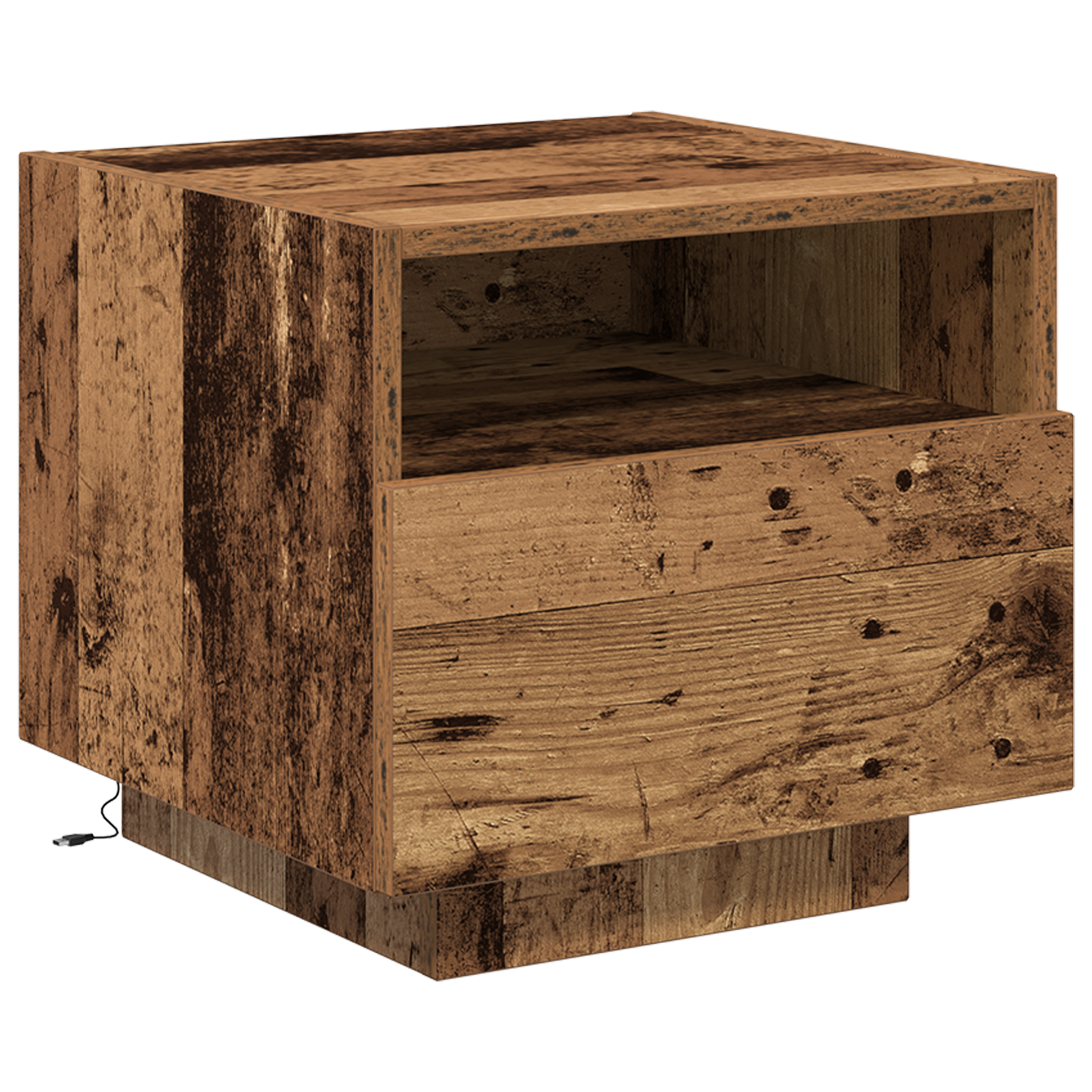 Sengebord Med Led-Lys Gammel Træ 40X39X37 Cm