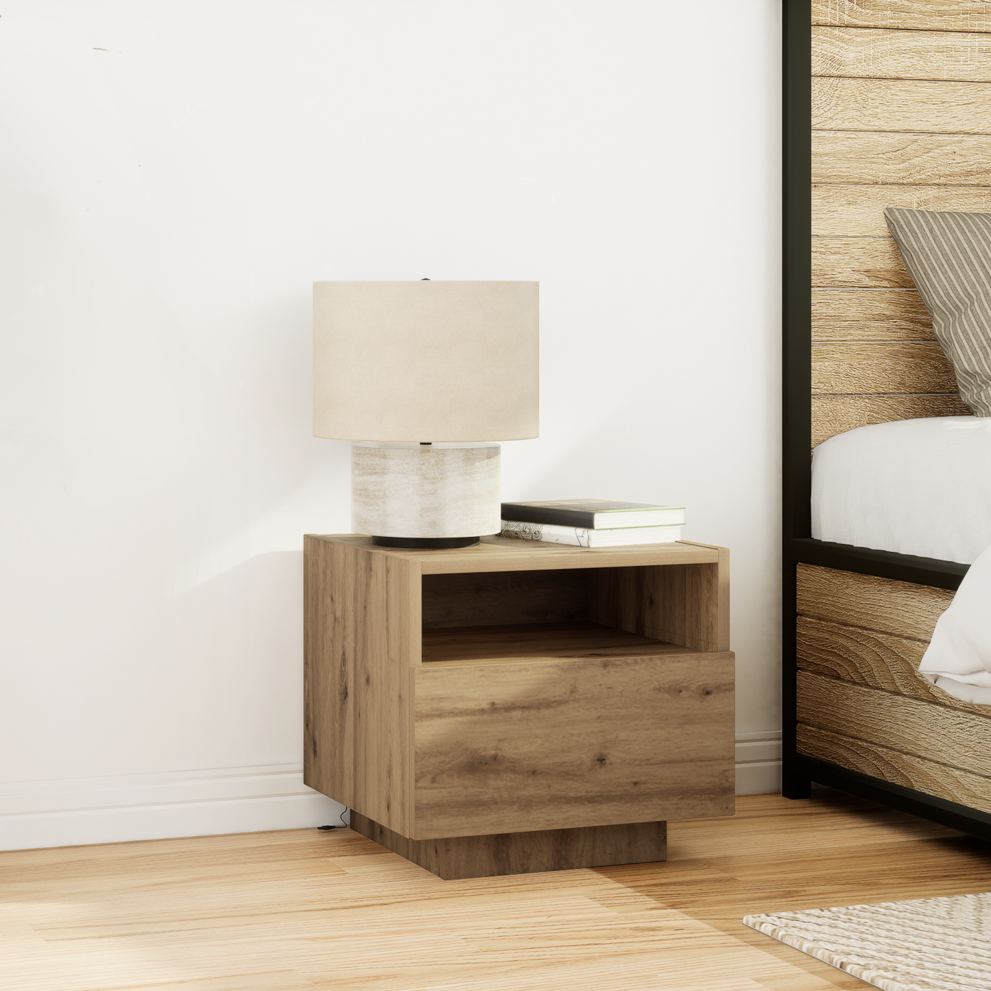 Sengeborde Med Led-Lys 2 Stk. Artisan Egetræ 40X39X37 Cm