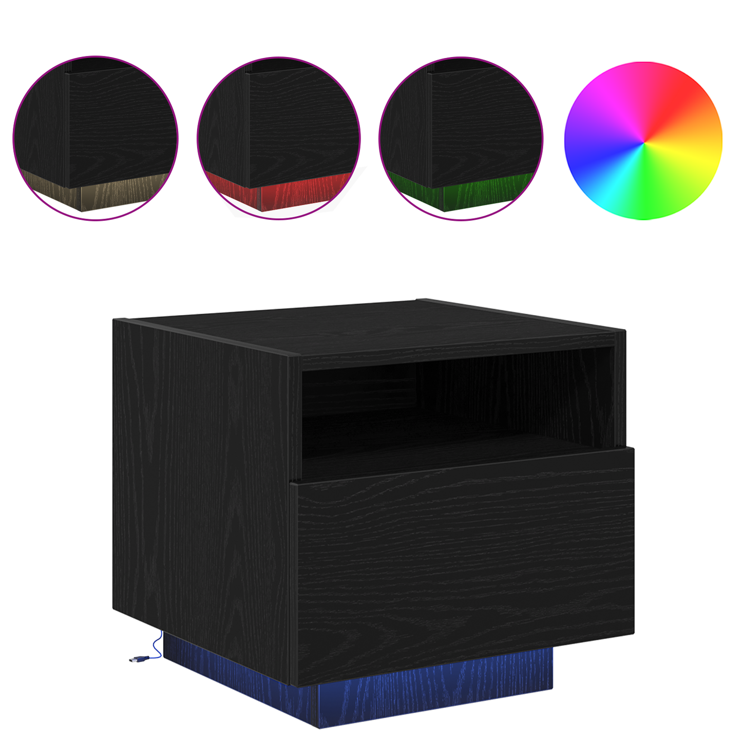 Sengeborde Med Led-Lys 2 Stk Sort Eg 40X39X37 Cm