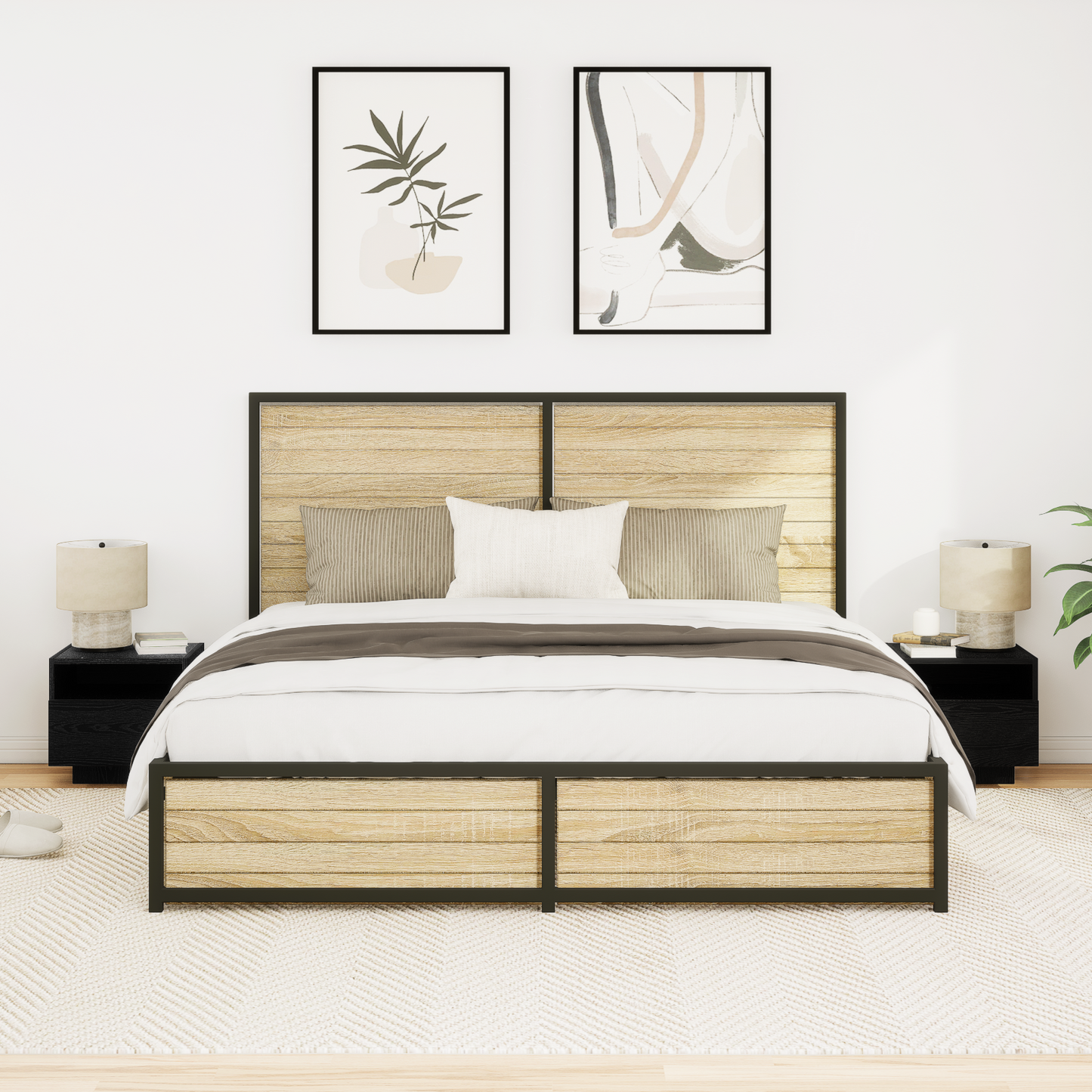 Sengeborde Med Led-Lys 2 Stk Sort Eg 40X39X37 Cm