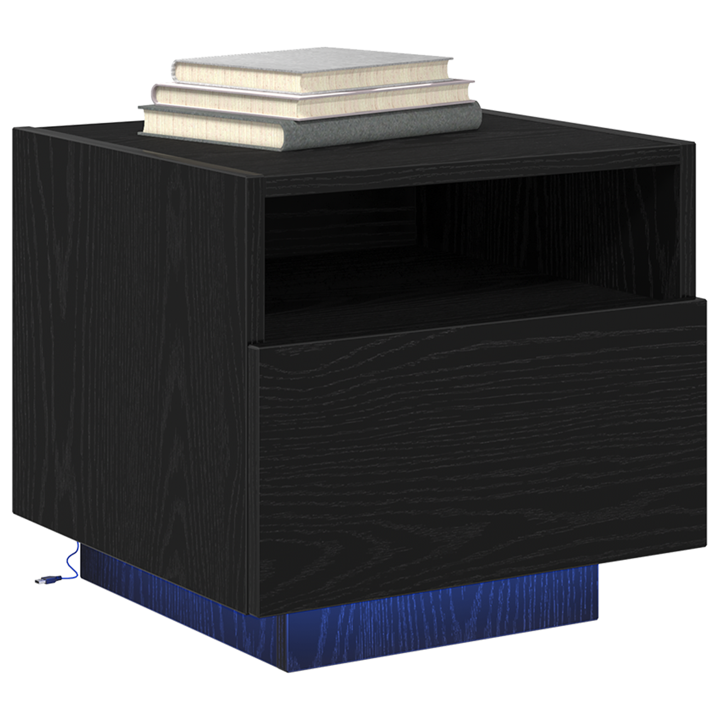 Sengeborde Med Led-Lys 2 Stk Sort Eg 40X39X37 Cm