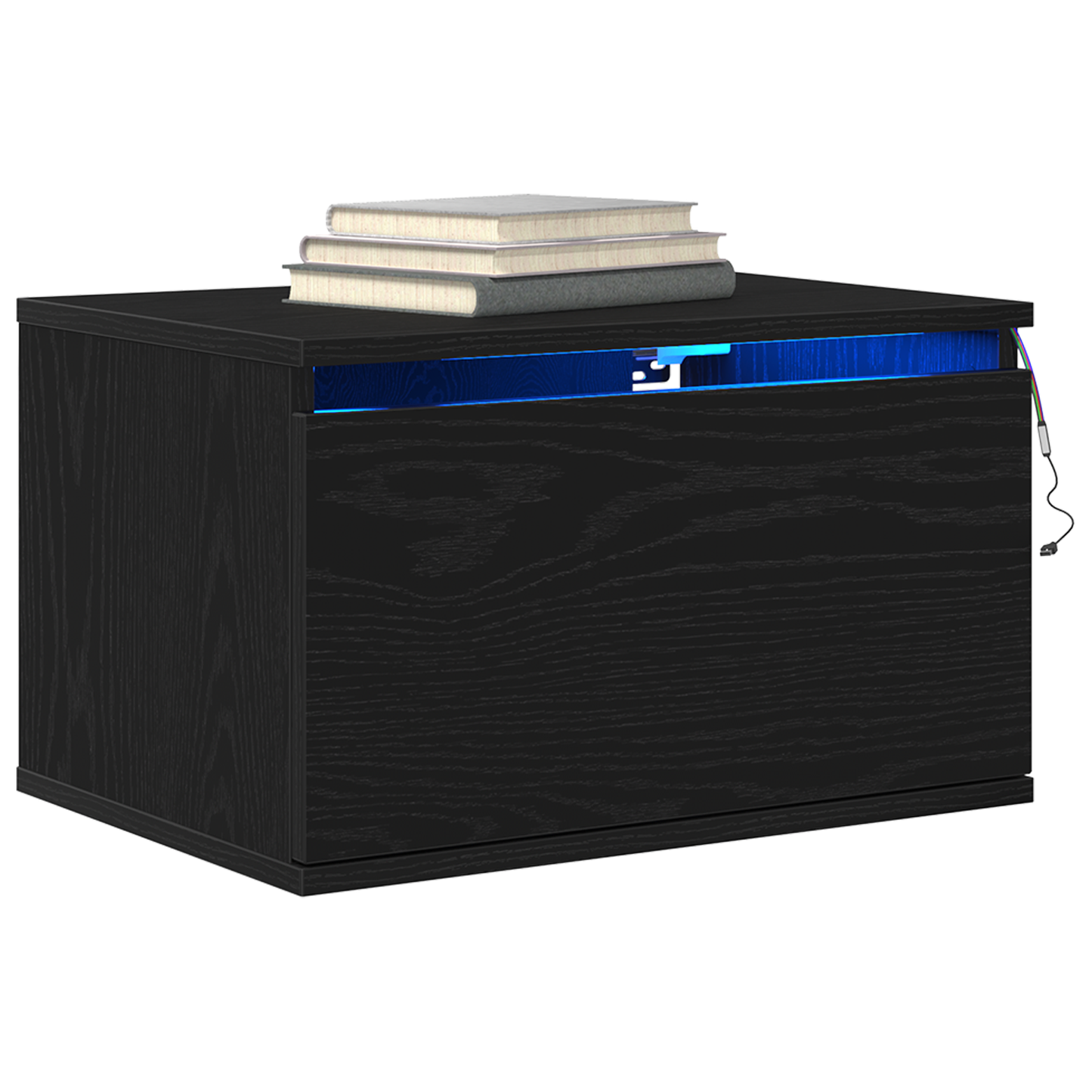 Sengbord Med Led Vægmonteret Sort Eg 50X36X30 Cm