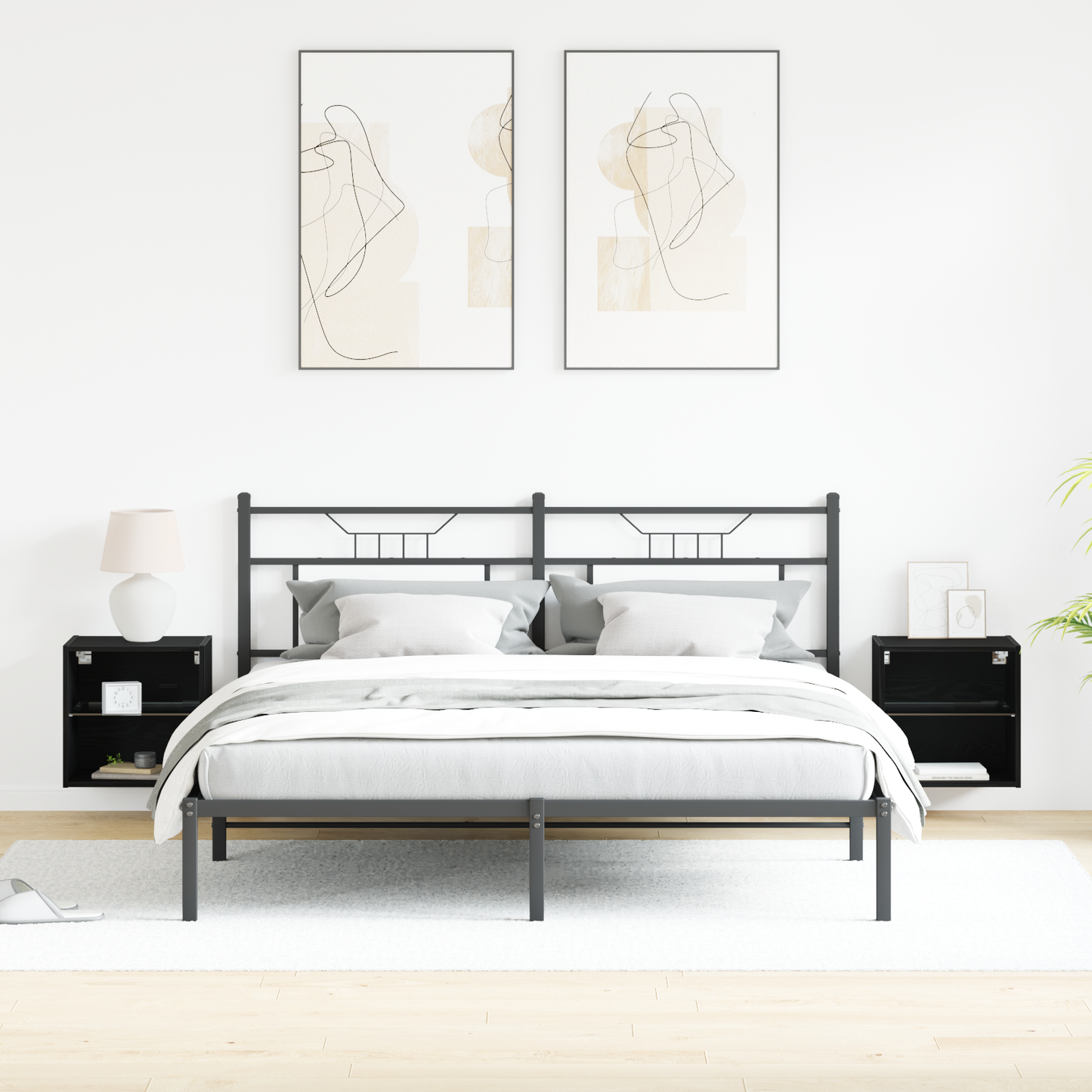 Flydende Hylde 2 Stk Sort Eg 40X28,5X40 Cm Ingeniørtræ