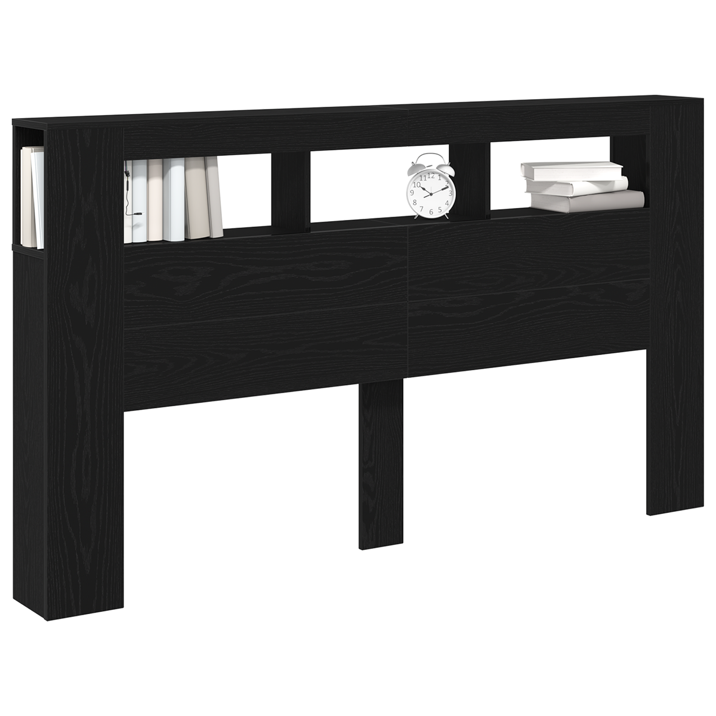 Opbevaringshovedgærde Med Led-Lys Sort Eg 180X18,5X103,5 Cm