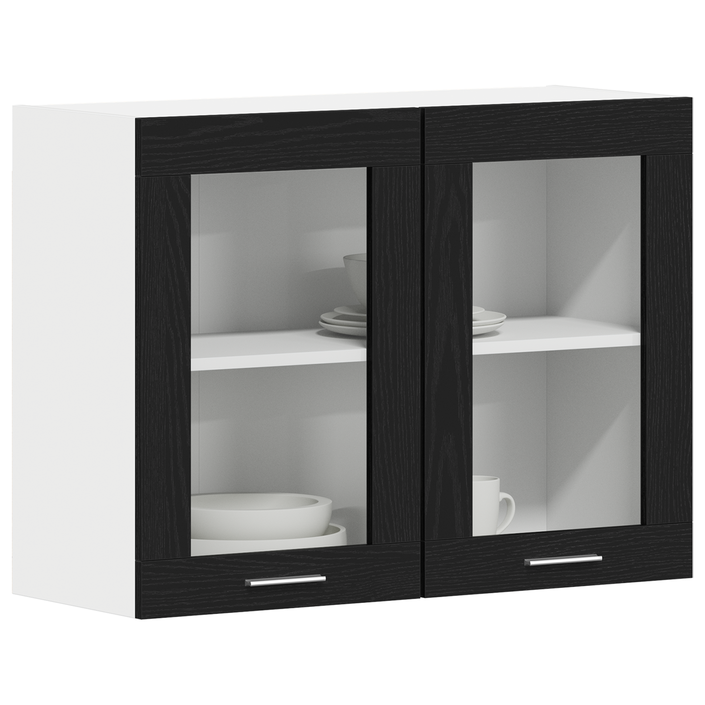 Sort Eg Hængende Glaskabinet 80X31X60 Cm Fremstillet Af Konstrueret Træ