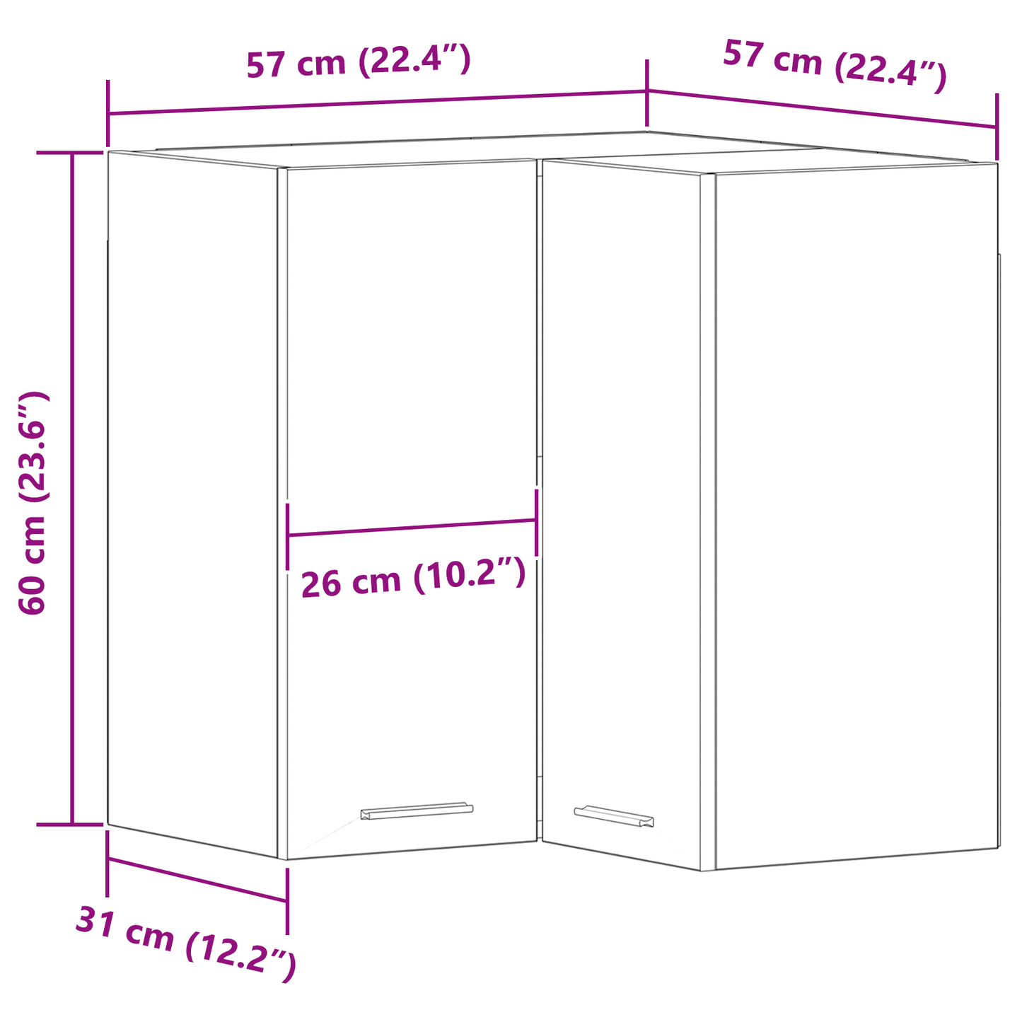Hængende Hjørneskab - Sort Eg - 57X57X60 Cm - Fremstillet Af Konstrueret Træ