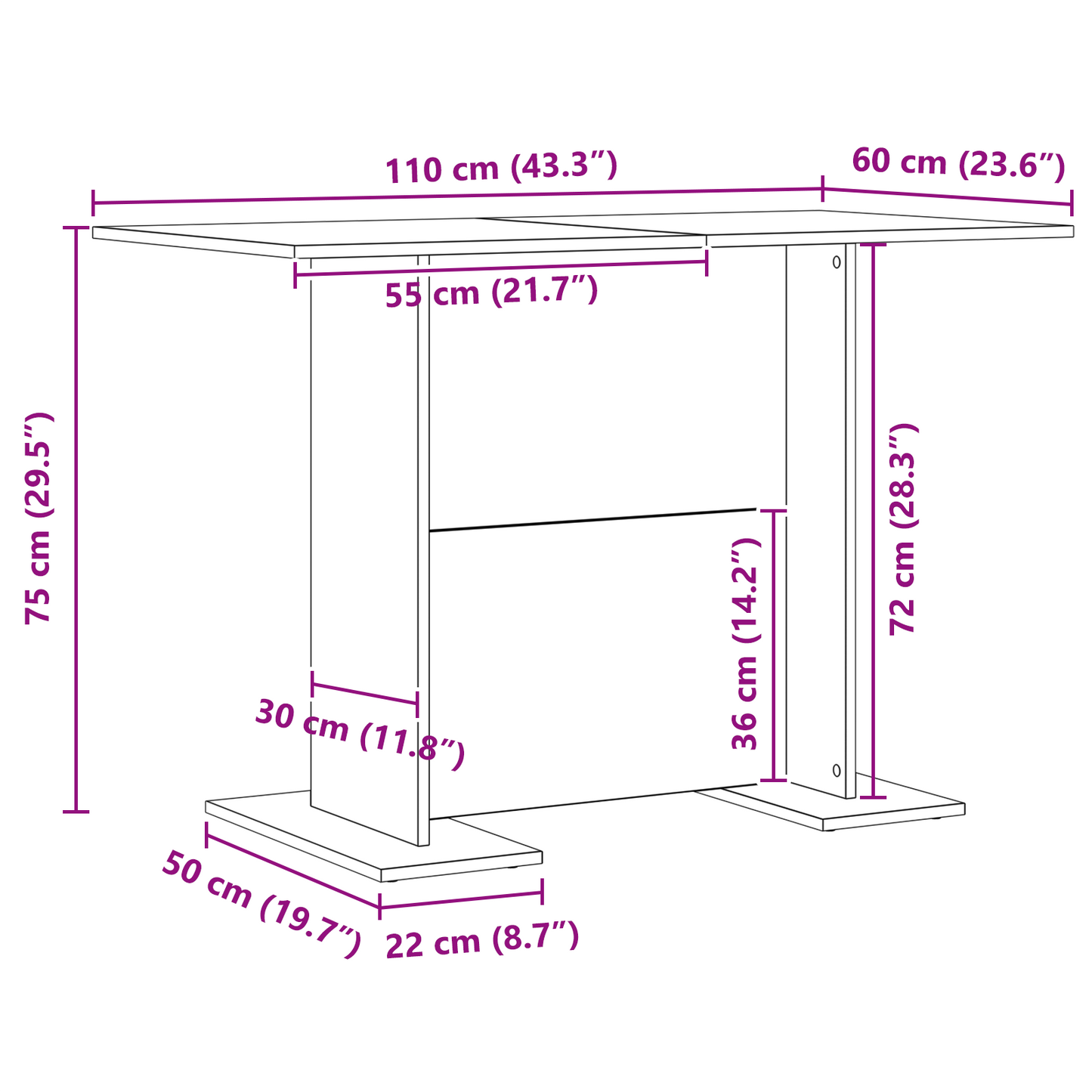 Spisebord Sonoma Eg 110X60X75 Cm Konstrueret Træ