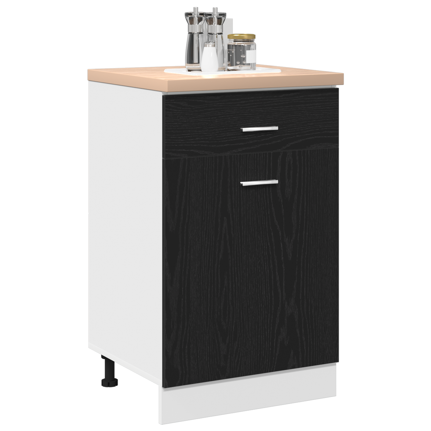 Sort Egetræ Skuffeskab - 50X46X81,5 Cm, Lavet Med Konstrueret Træ