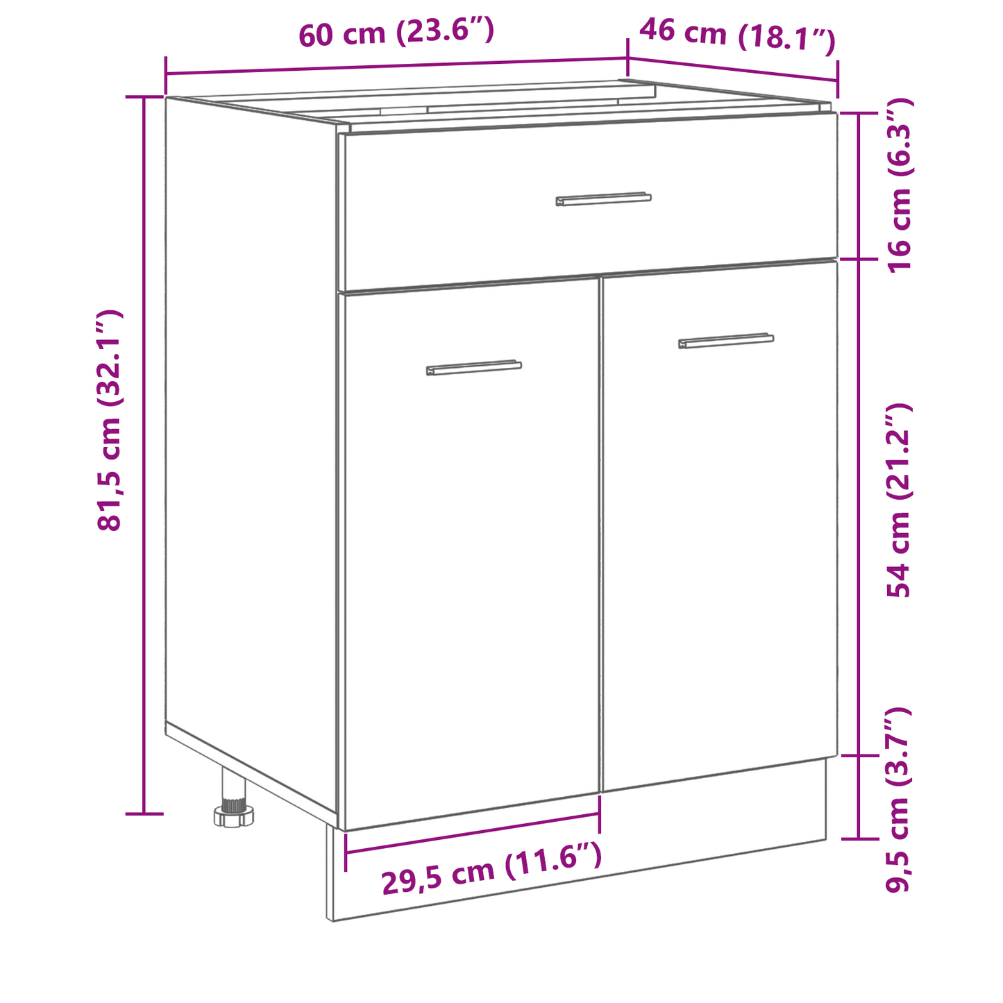 Sort Eg Skuffebundskab - 60X46X81.5 Cm Lavet Af Konstrueret Træ