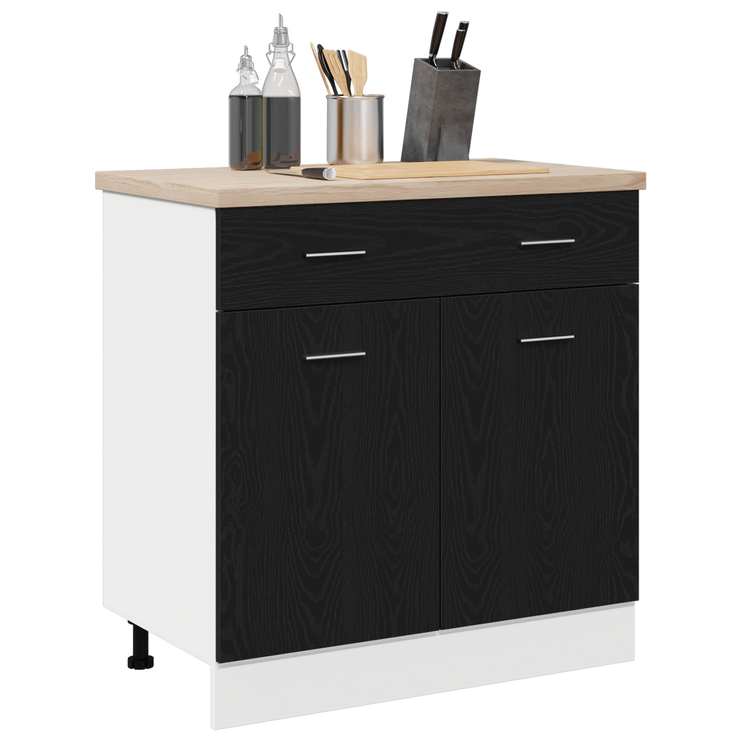 Skab Med Skuffe I Sort Eg, 80X46X81.5 Cm, Lavet Af Konstrueret Træ