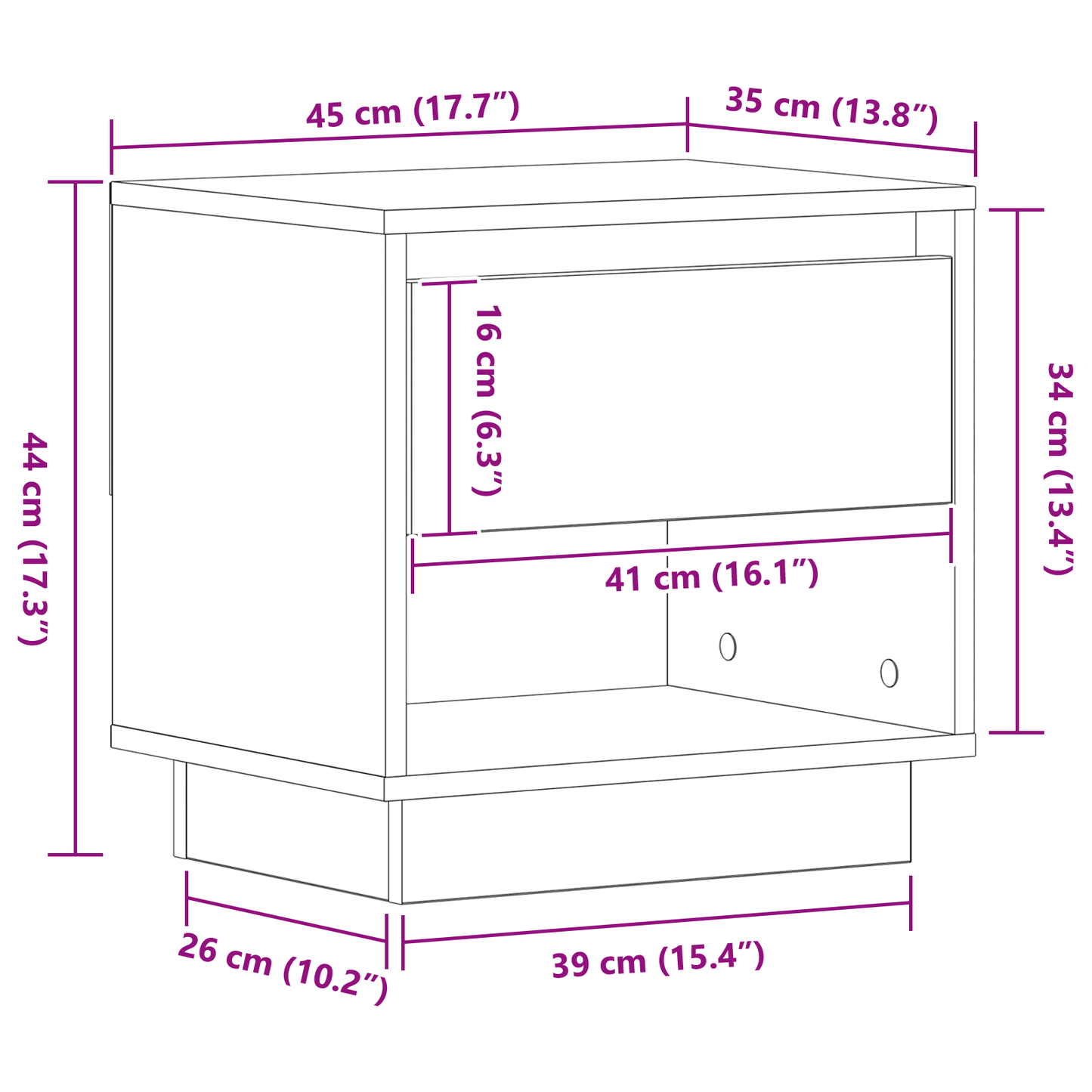 Sengebord Sort Eg 45X34X48 Cm Konstrueret Træ