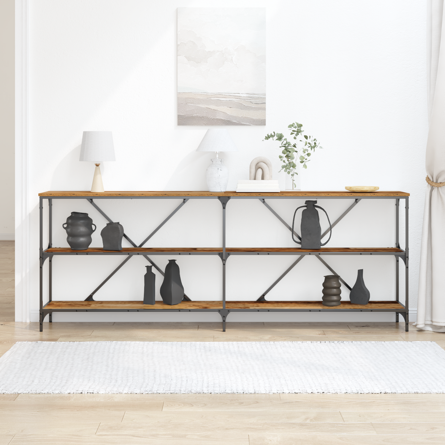 Konsolbord Gammelt Træ 200X30X75 Cm Ingeniørtræ Og Stål