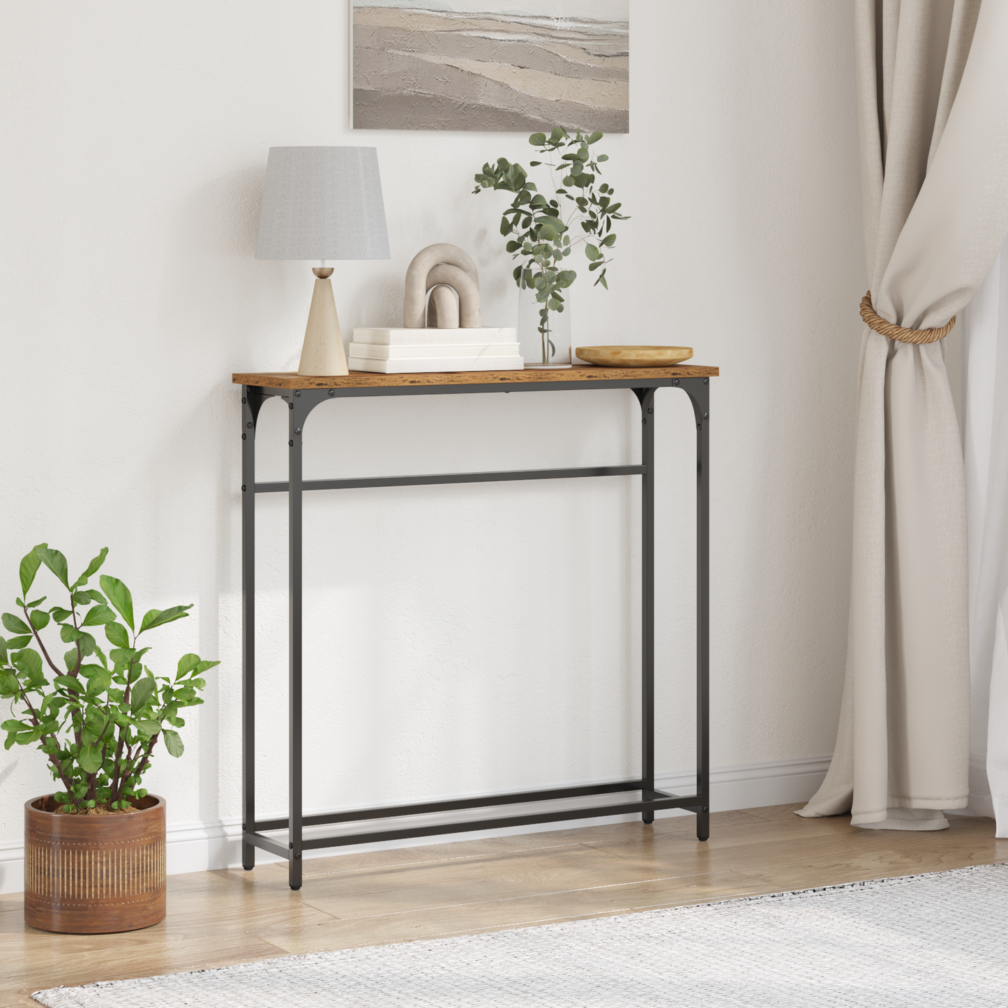 Konsolbord Gamle Træ 75X19,5X75 Cm Ingeniørtræ Og Stål