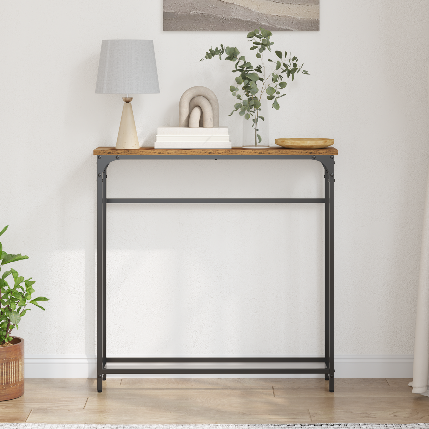 Konsolbord Gamle Træ 75X19,5X75 Cm Ingeniørtræ Og Stål