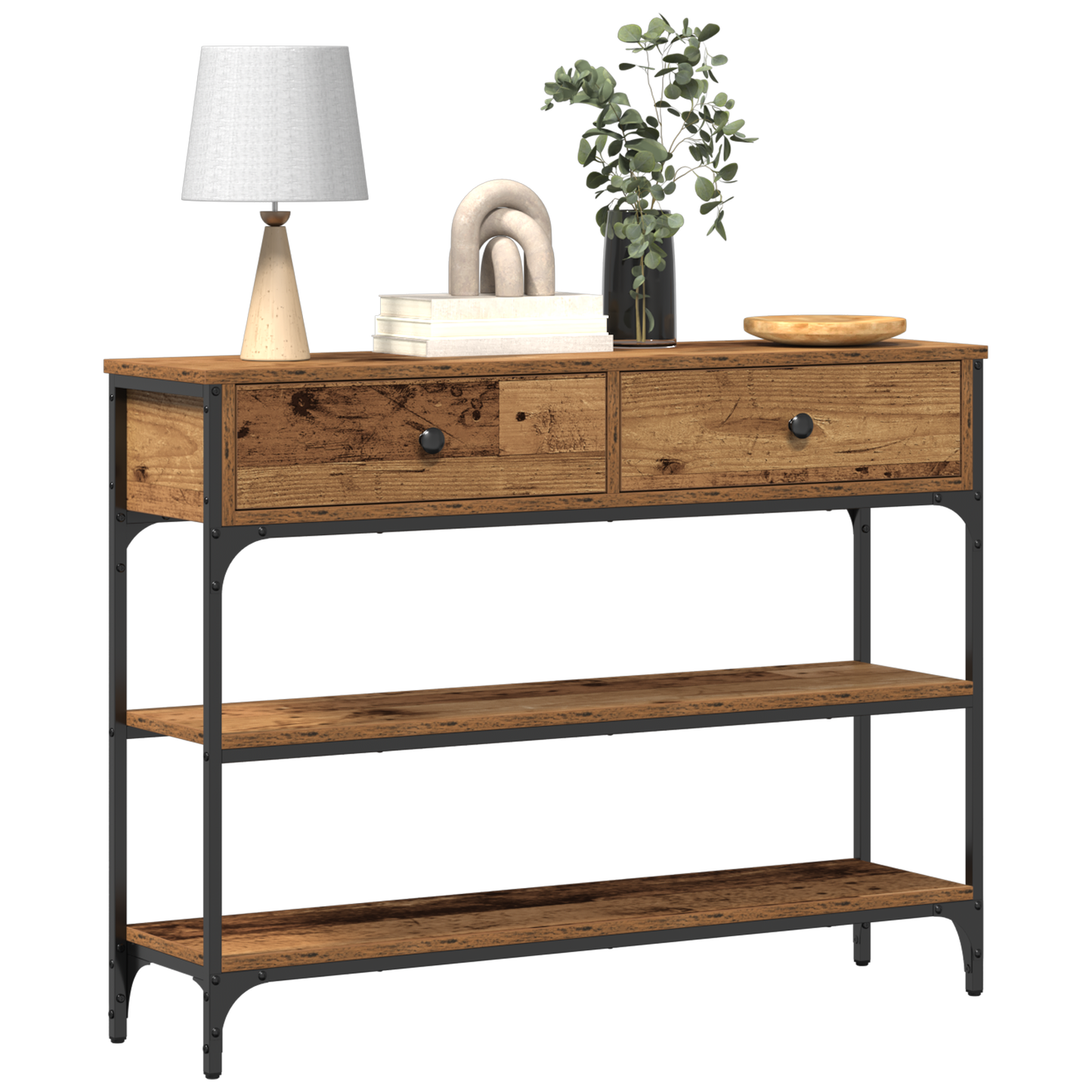 Konsolbord Gamle Træ 100X25X75 Cm Ingeniørtræ Og Stål